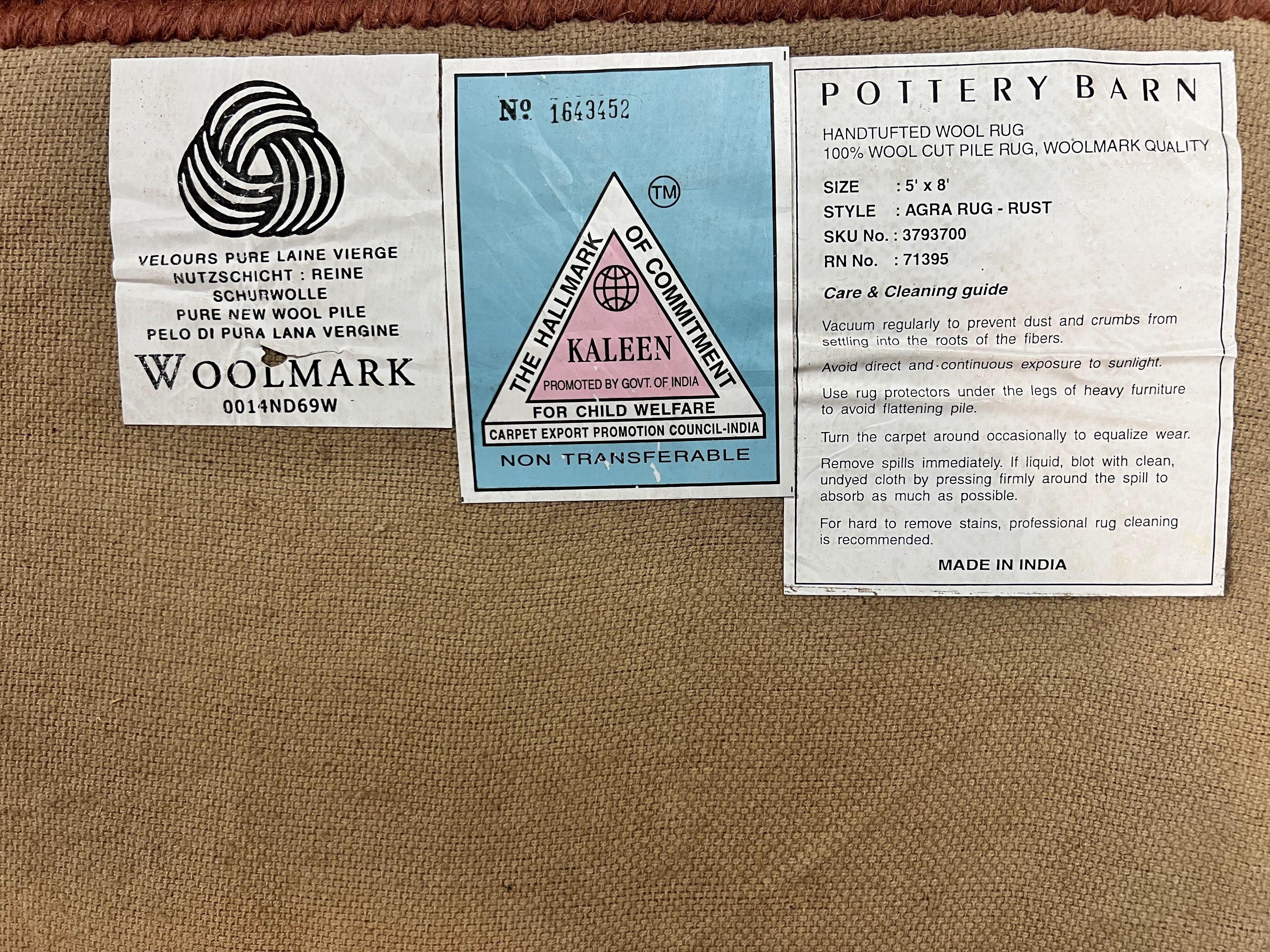 Pottery Barn Rug 5x8, Vintage Hand Tufted Carpet, Wool and Silk, Rust & Maroon - Jewel Rugs