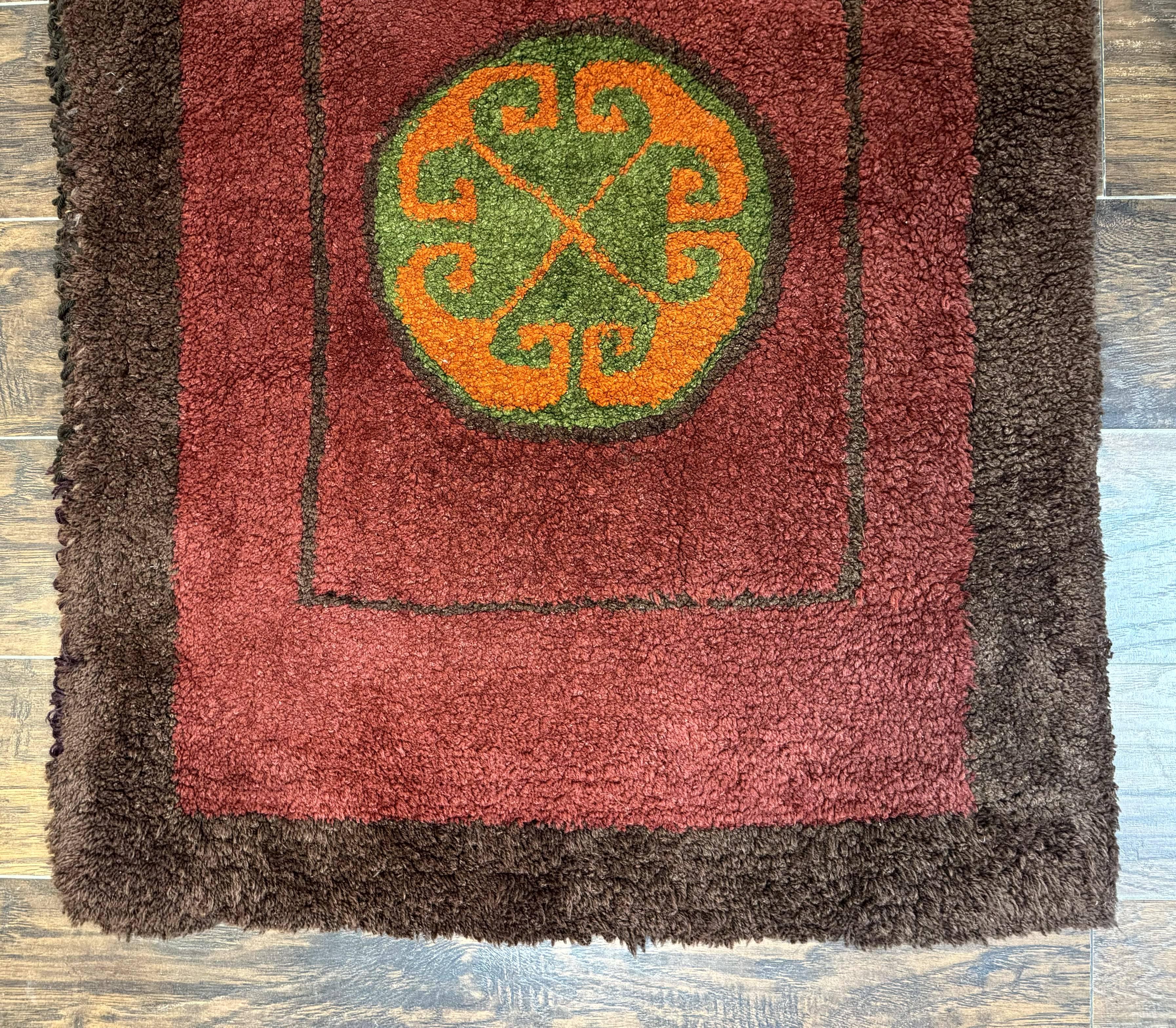 German Hooked Runner Rug 3x8, Vintage, Red, Wool - Jewel Rugs