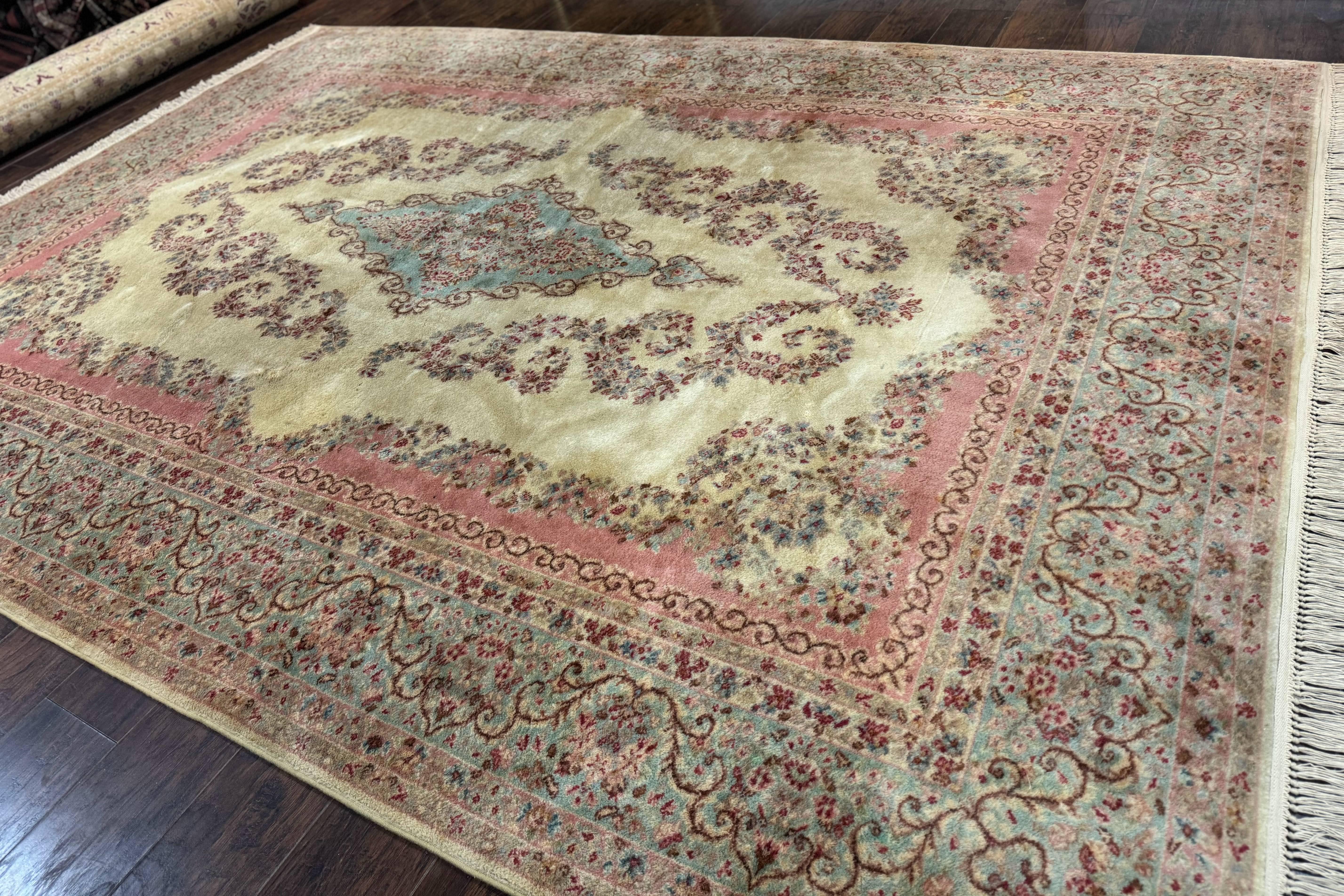 Karastan Rug 8.8 x 12, Pastel Ivory Kirman Rug #784, Wool Karastan Carpet, Original 700 Series, Vintage Karastan Area Rug, Discontinued - Jewel Rugs
