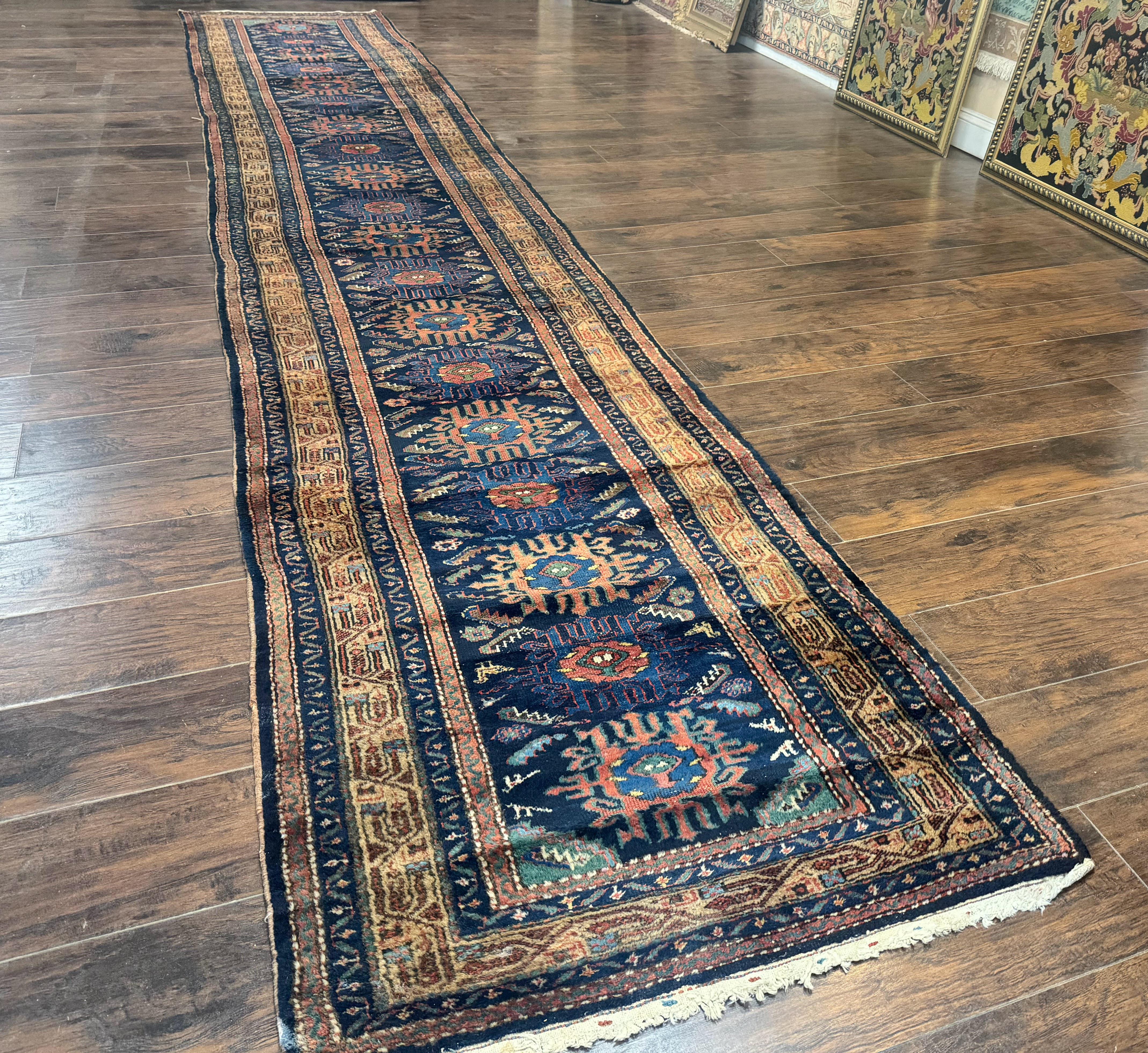 Antique Persian Sarab Runner 3x17, Blue Persian Runner Rug, Long Handmade Wool Carpet for Hallway, Rare, Tribal - Jewel Rugs