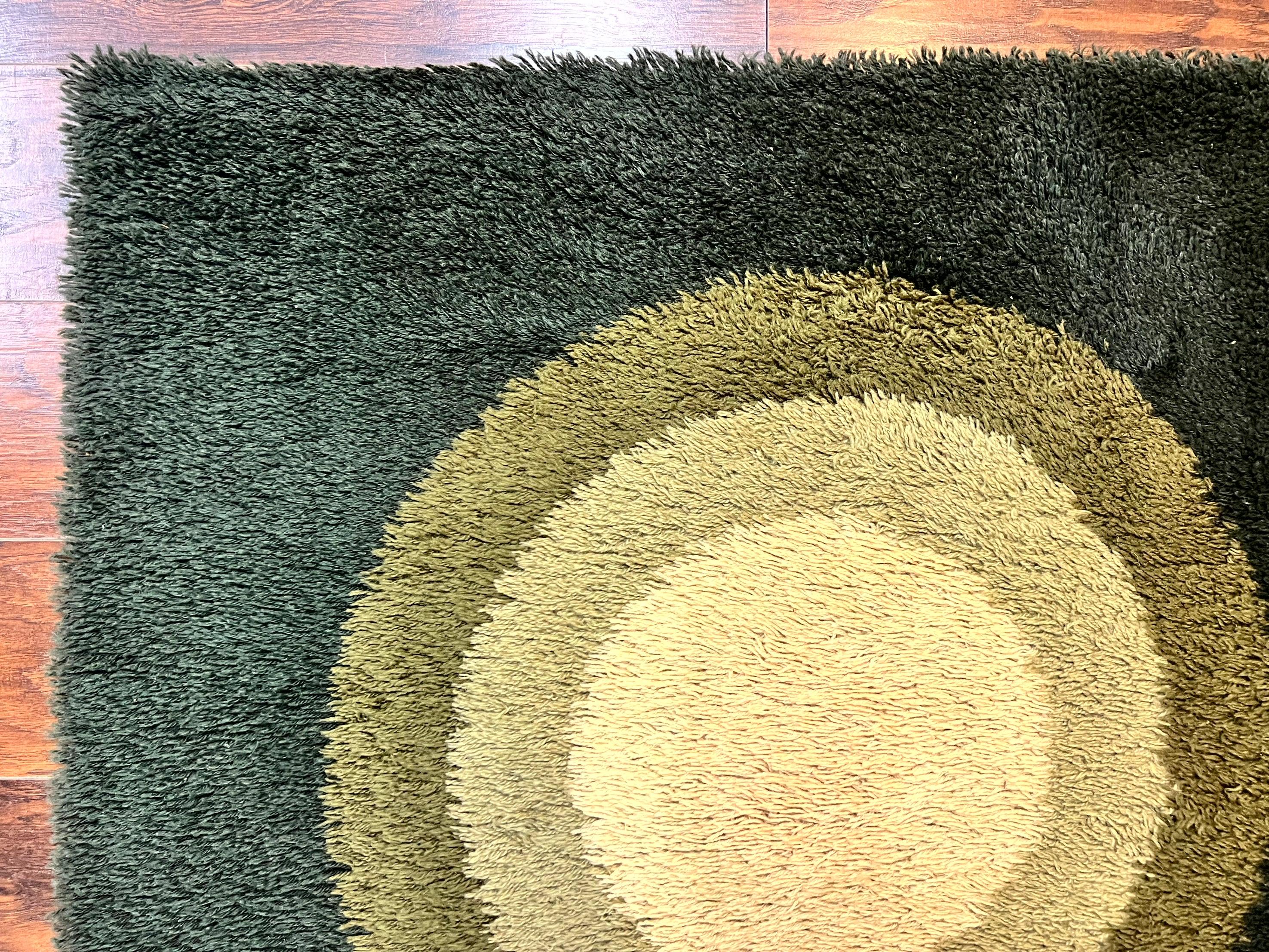 Danish Rya Shag Rug 4x6, Green, Abstract Design, EGE Rya, Vintage Retro Carpet, Mid Century Rya - Jewel Rugs