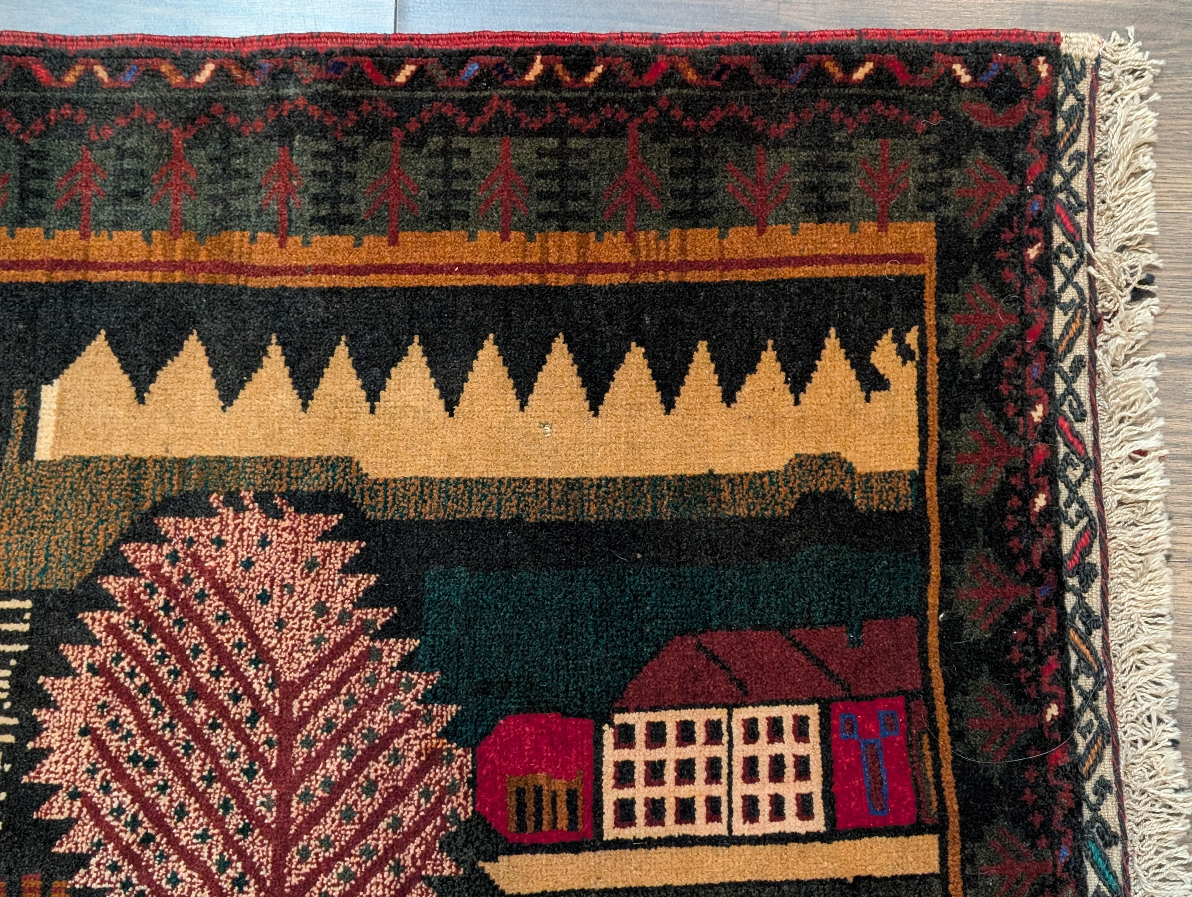 Afghan Rug 3x5, Pictorial Village Scene, Tribal Rug, Handmade, Baluch Carpet, New - Jewel Rugs