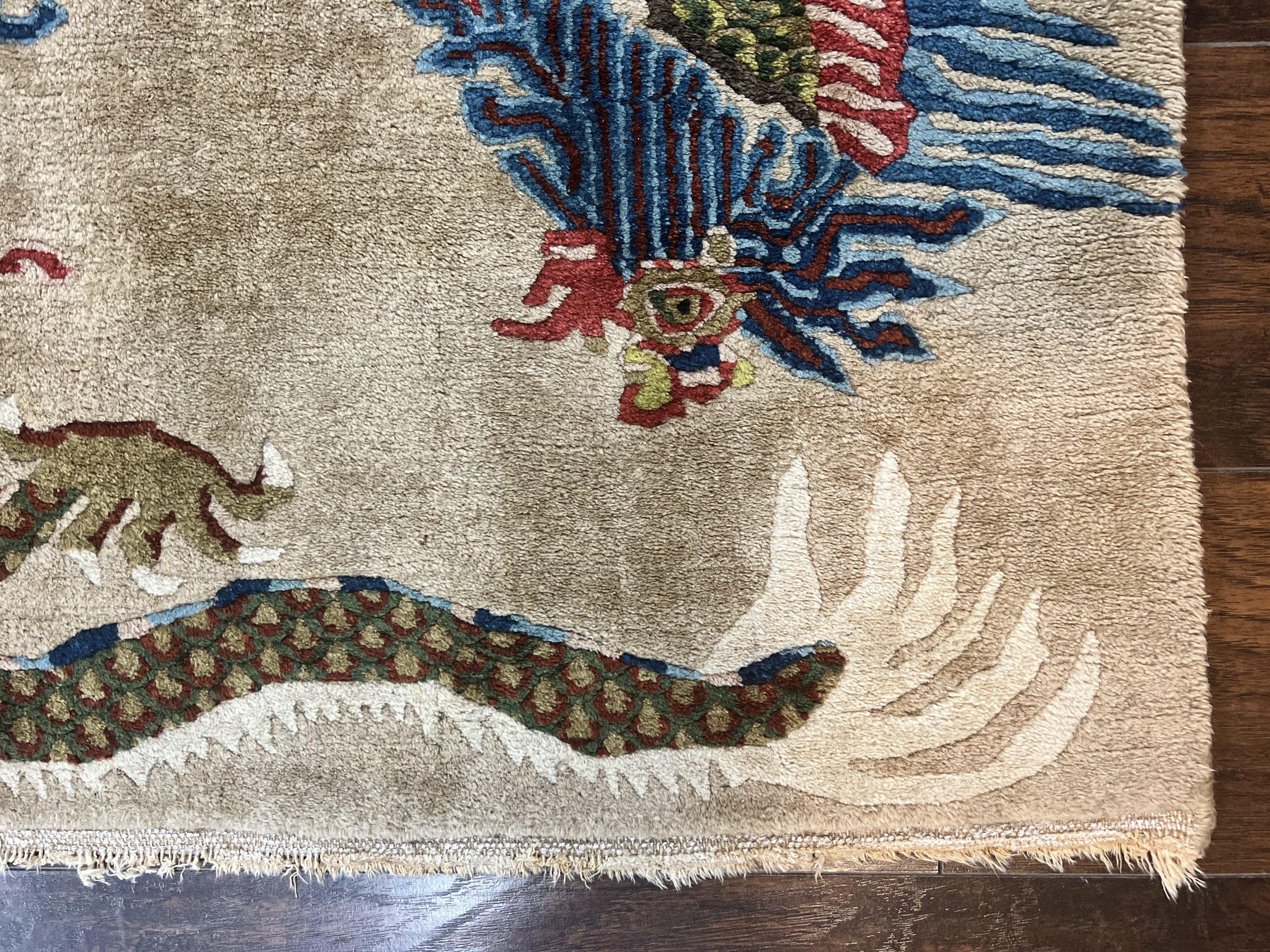 Antique Chinese Peking Rug 3 x 5.6, Dragon Motifs, Handmade Wool Asian Oriental Carpet - Jewel Rugs