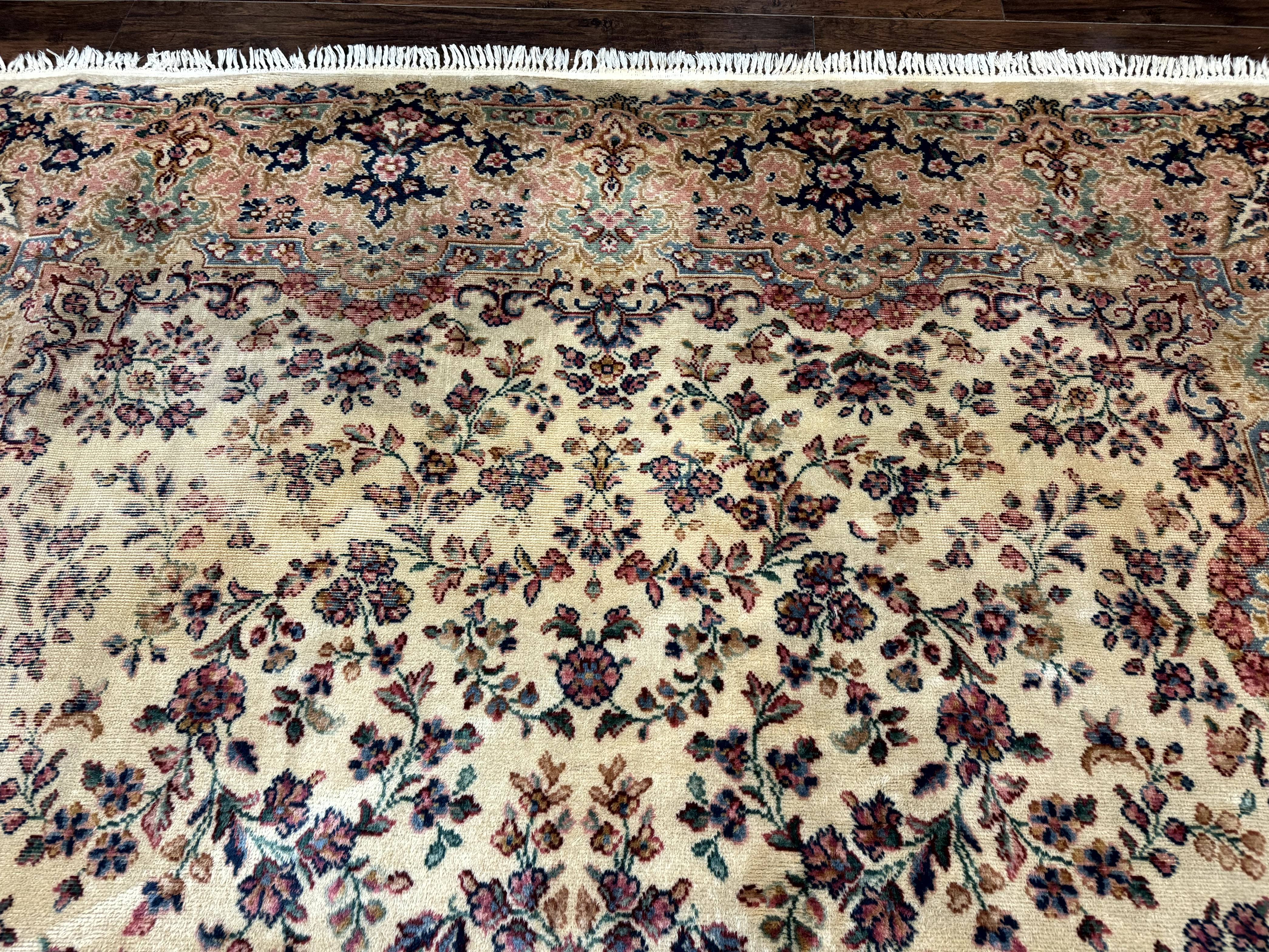 Antique Karastan Rug 8.8 x 12 Lanamar Floral Ivory Kirman Wool Discontinued - Jewel Rugs