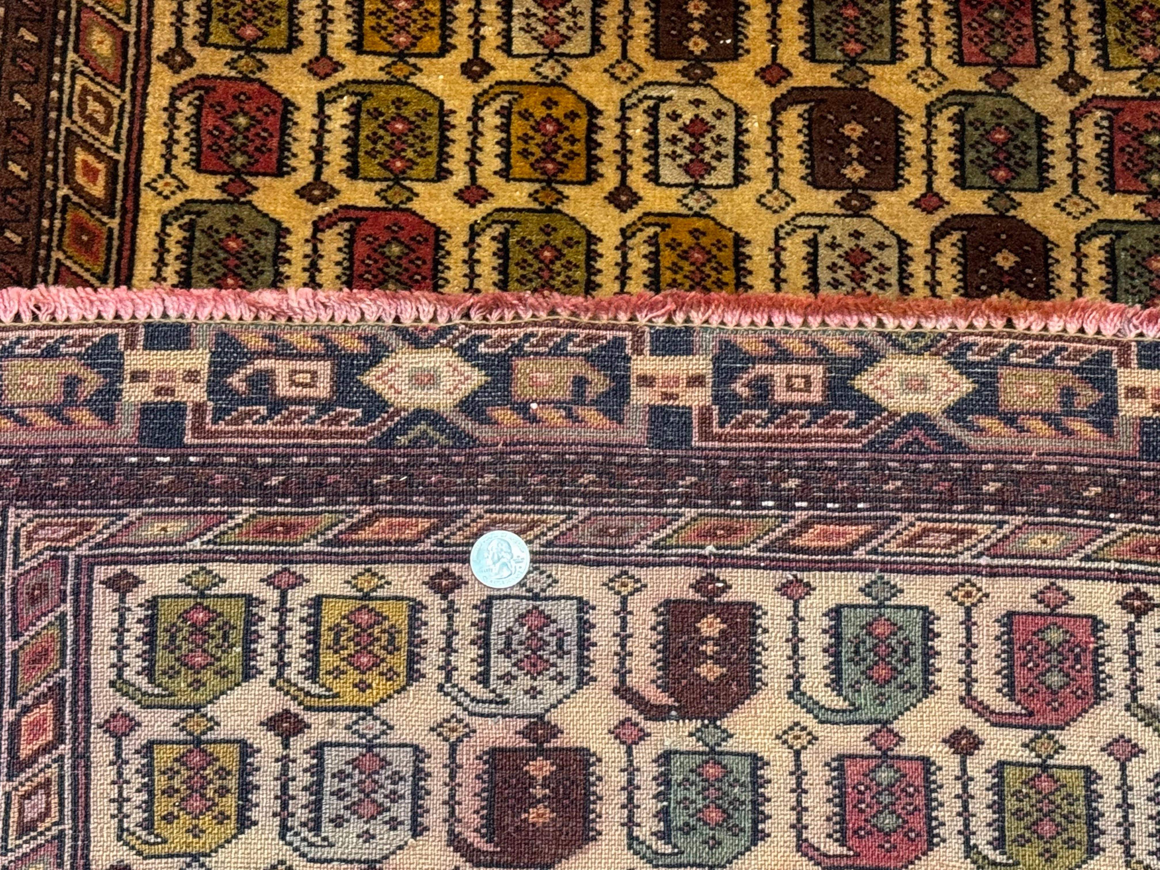 Persian Baluchi Prayer Rug 3x5 – Repeated Boteh Design, Golden-Tan, Handmade Wool Carpet - Jewel Rugs