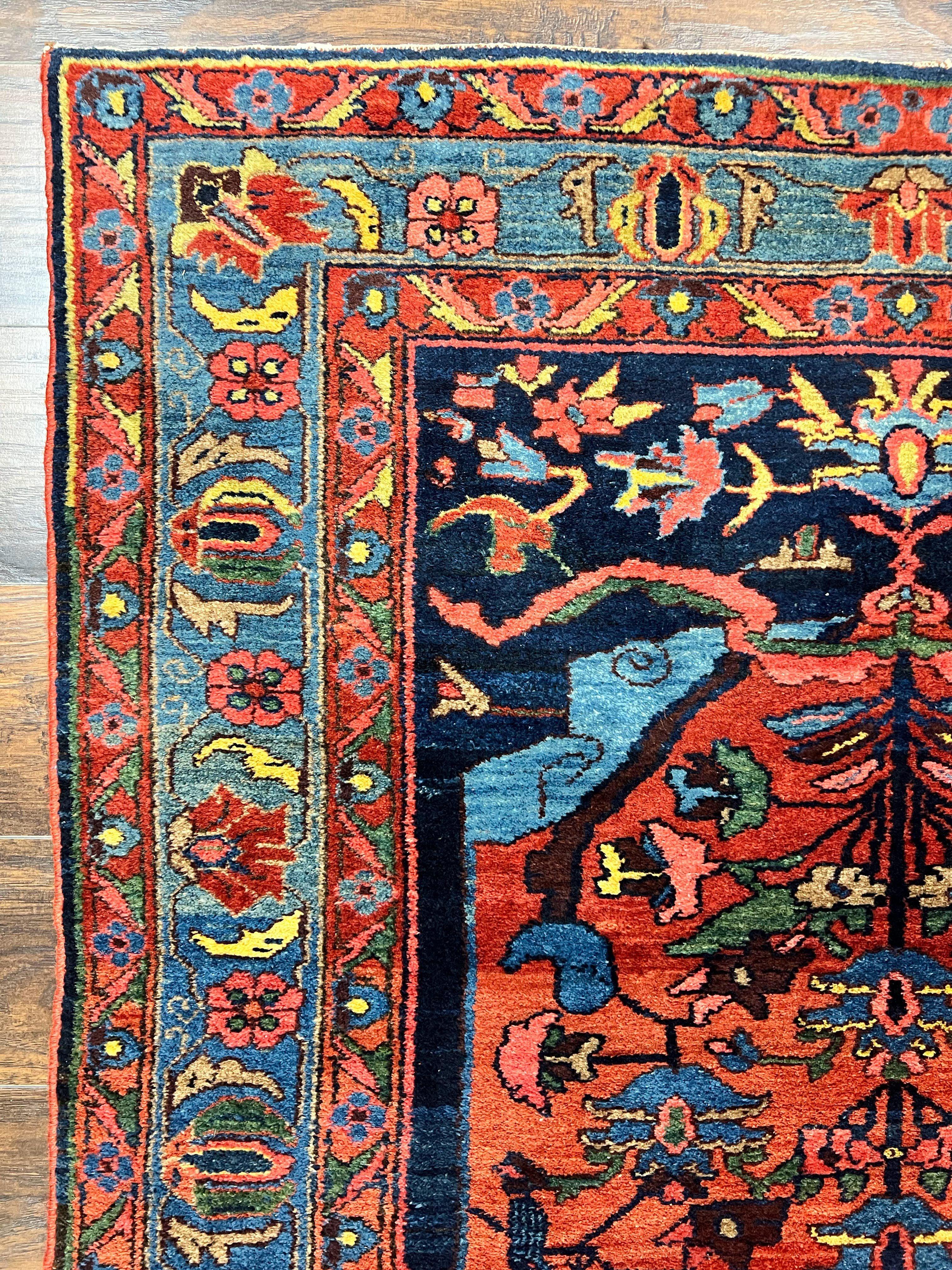 Beautiful Persian Rug 4x7, Red and Blue Rug, Hand Knotted Antique Handmade Persian Carpet, Bidjar Rug, Wool Rug 4 x 7 - Jewel Rugs