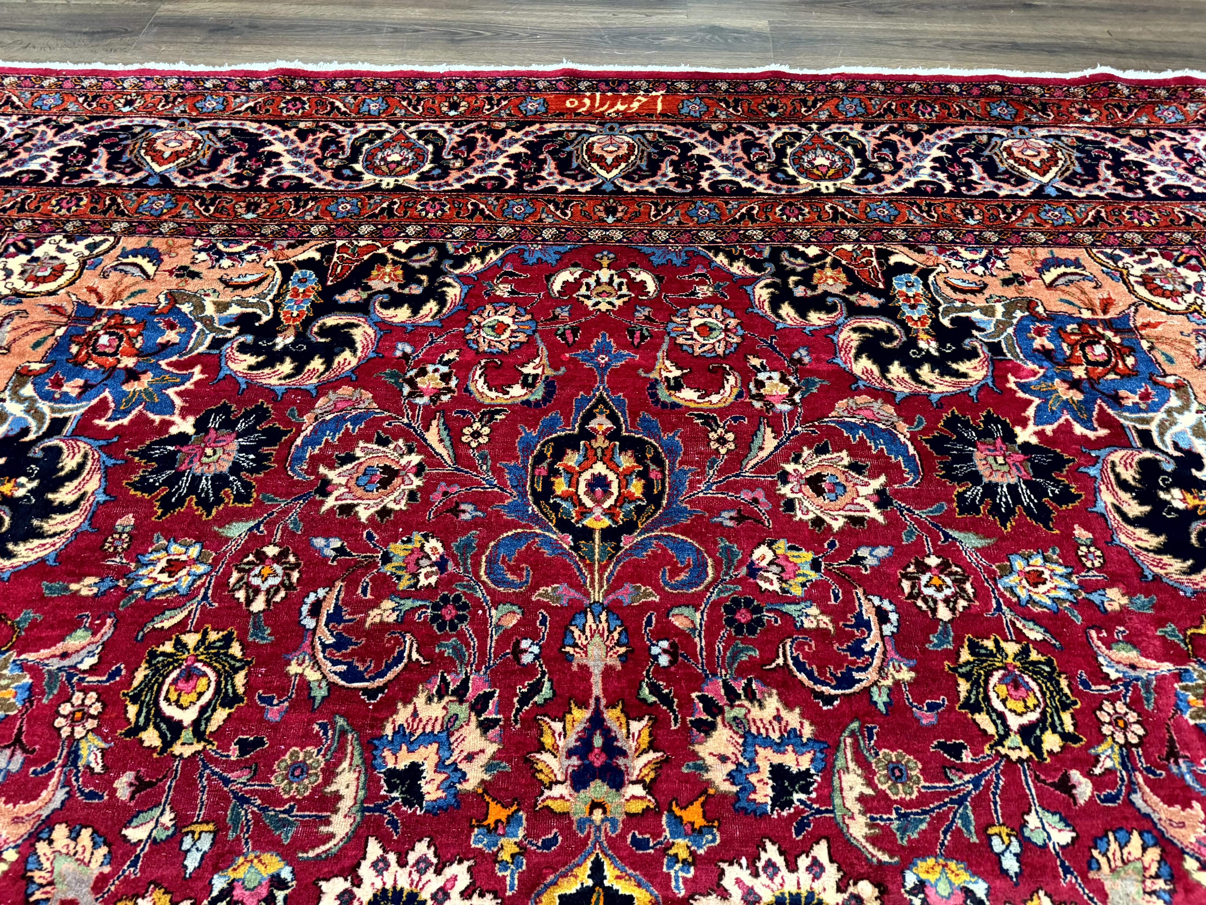 Red Persian Mashad Rug 10x13 - Floral Medallion Signed By Masterweaver - Jewel Rugs