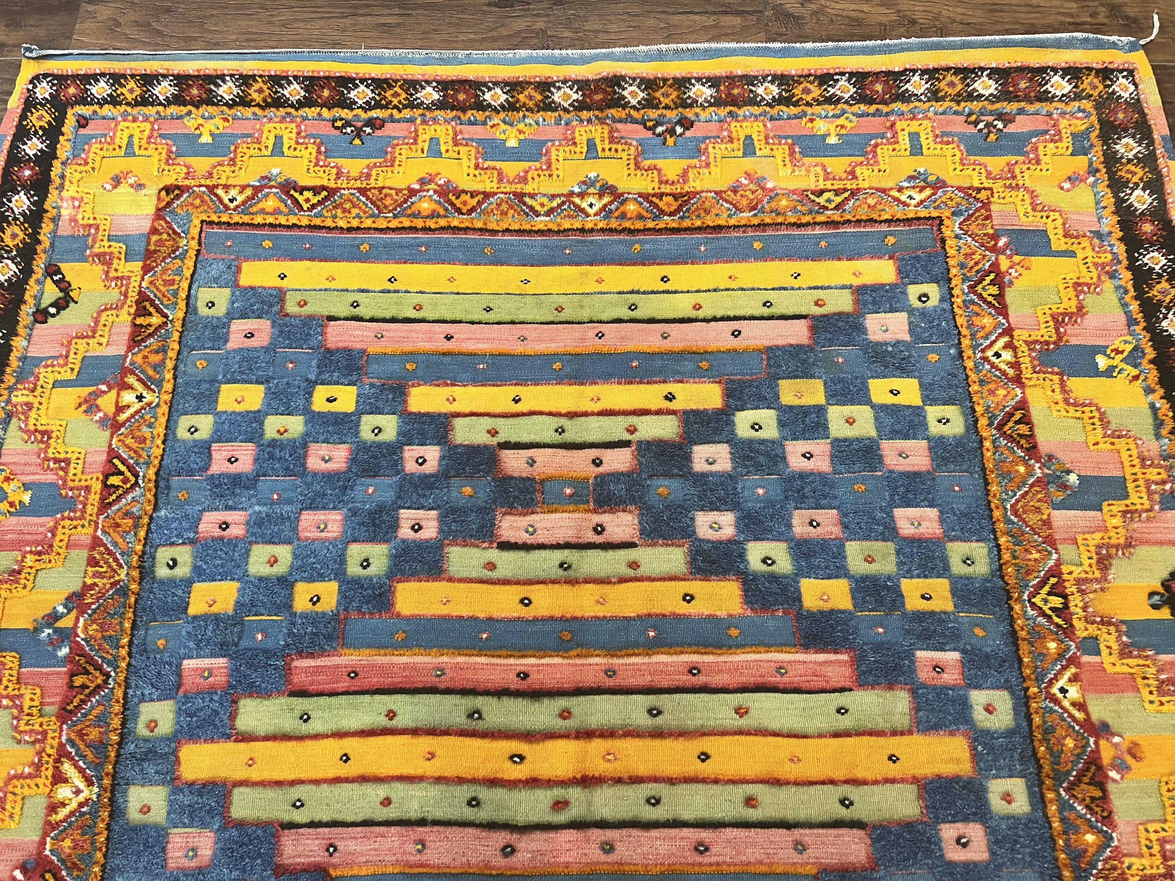 Colorful Moroccan Rug 7x8, Abstract Design, Wool Multicolor Handmade Vintage Carpet, Tribal Rug, Berber Rug - Jewel Rugs