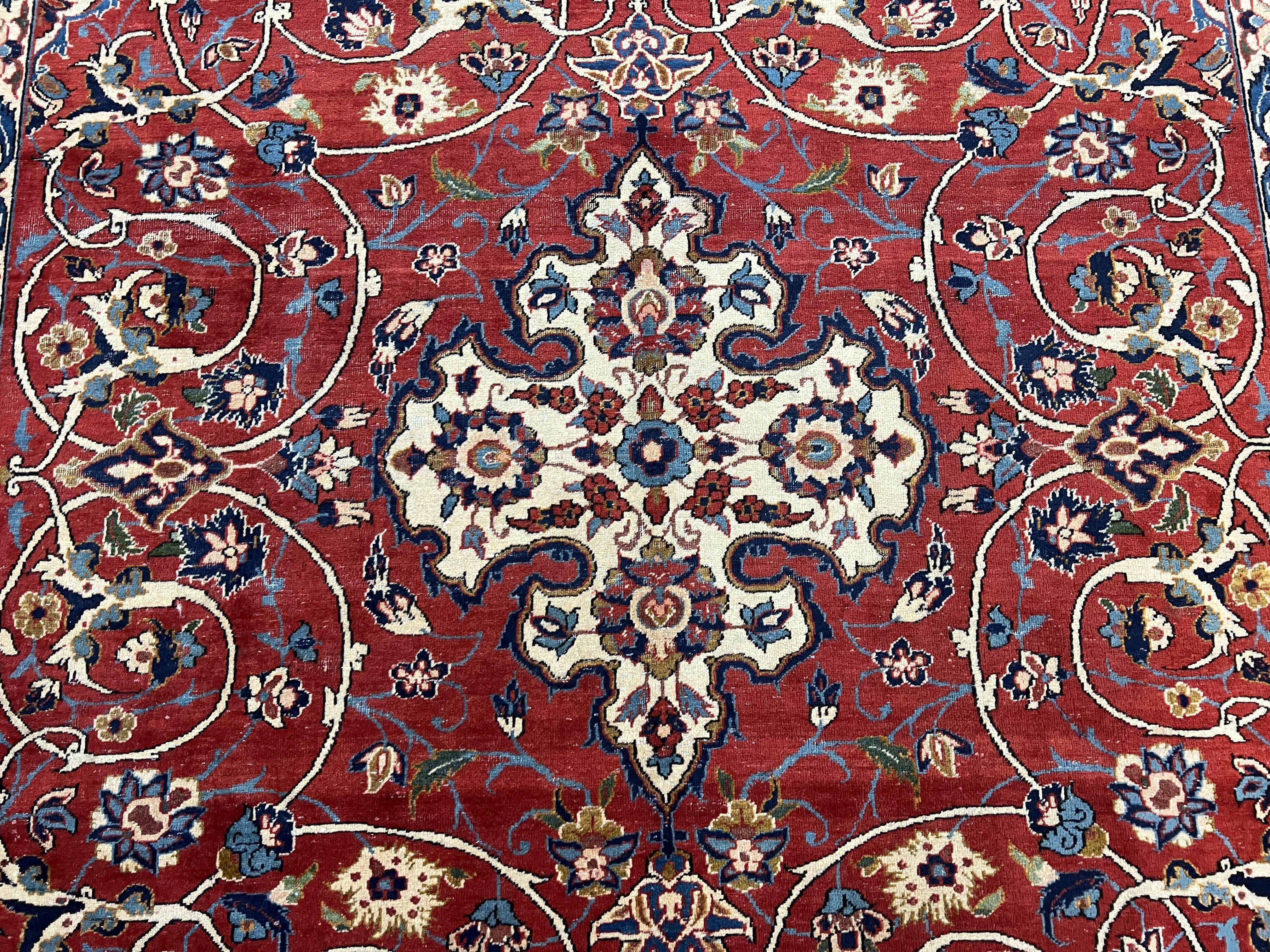 Red Persian Isfahan Rug 7x10 - Antique, Floral Medallion - Jewel Rugs