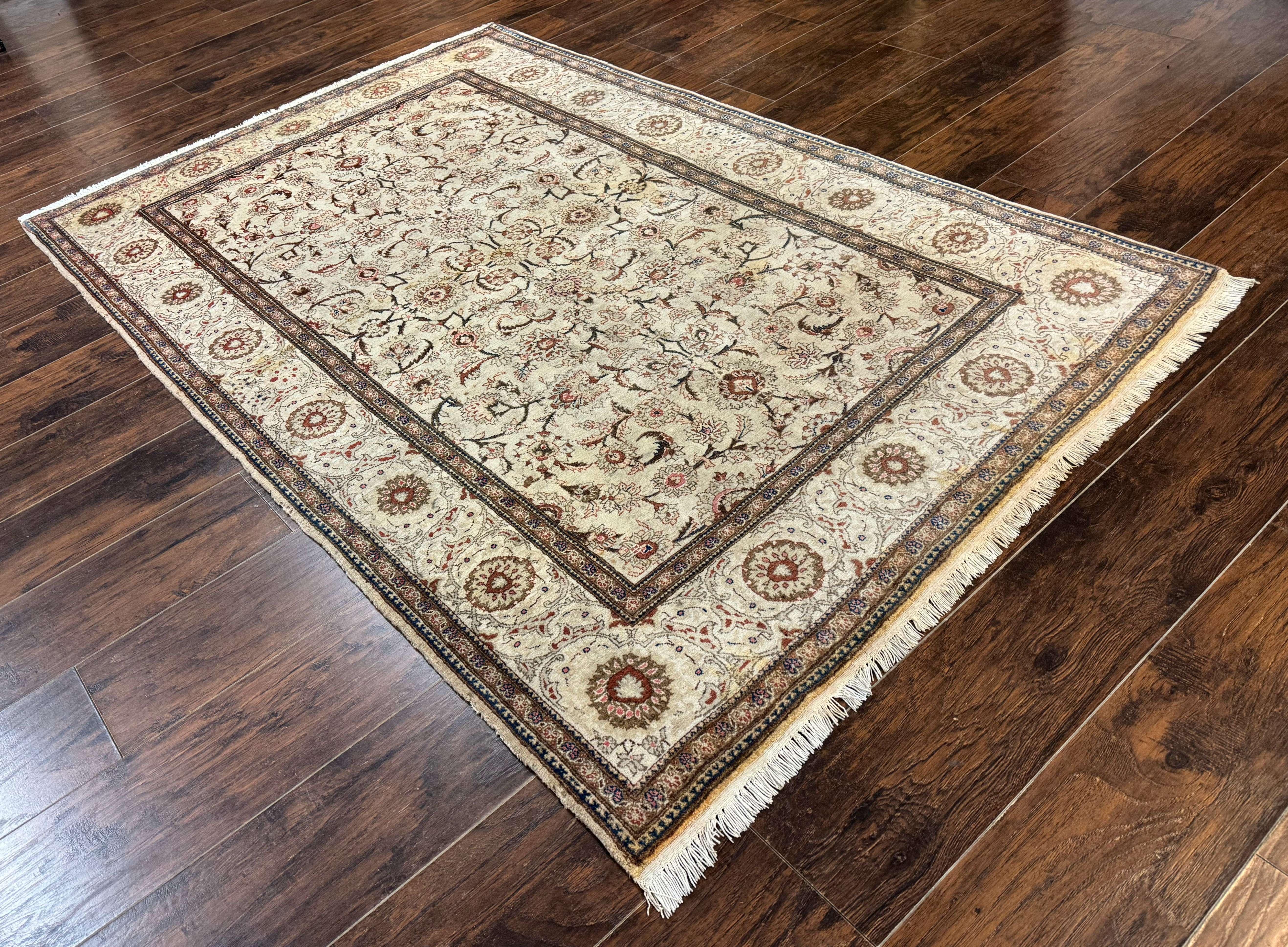 Persian Kashan Rug 5x7, Beige, Fine 250 KPSI - Jewel Rugs
