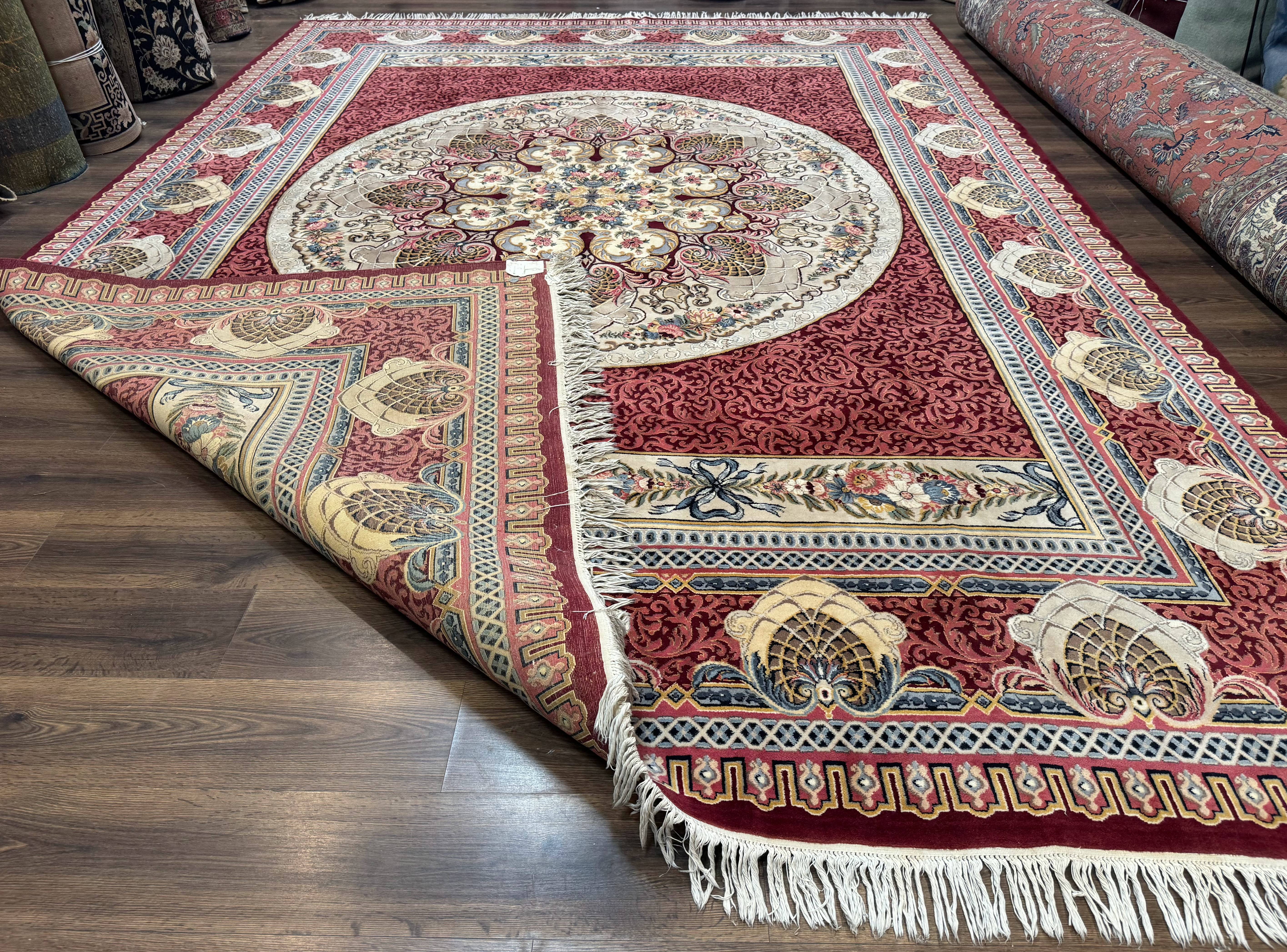 Wonderful Aubusson Rug 10x14, Red Maroon, Elegant, Fine 200 KPSI - Jewel Rugs