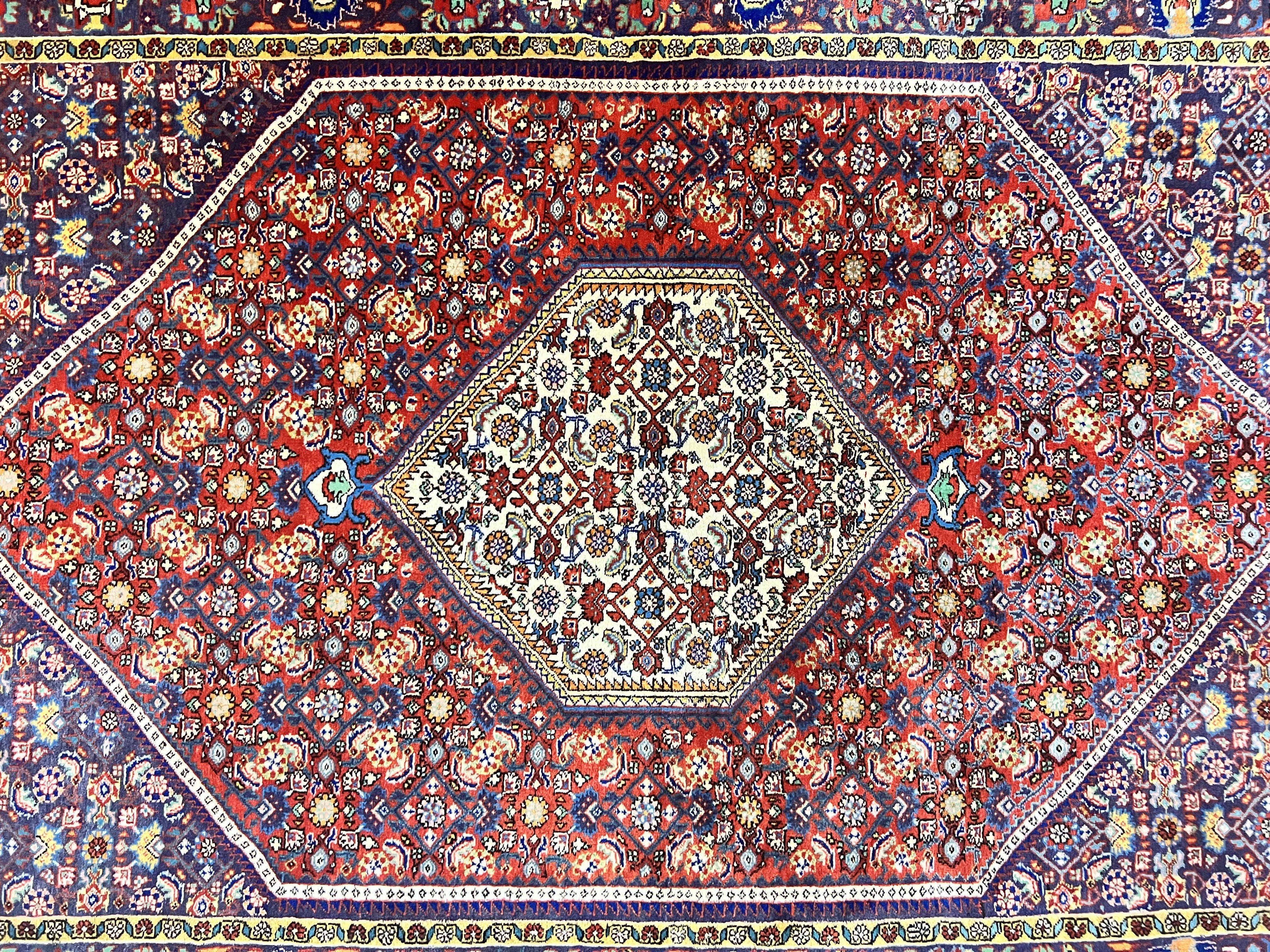 Persian Bidjar Rug 4x6, Handmade Oriental Carpet, Fine Weave, Herati Mahi Pattern, Vintage, Red, 300 KPSI - Jewel Rugs