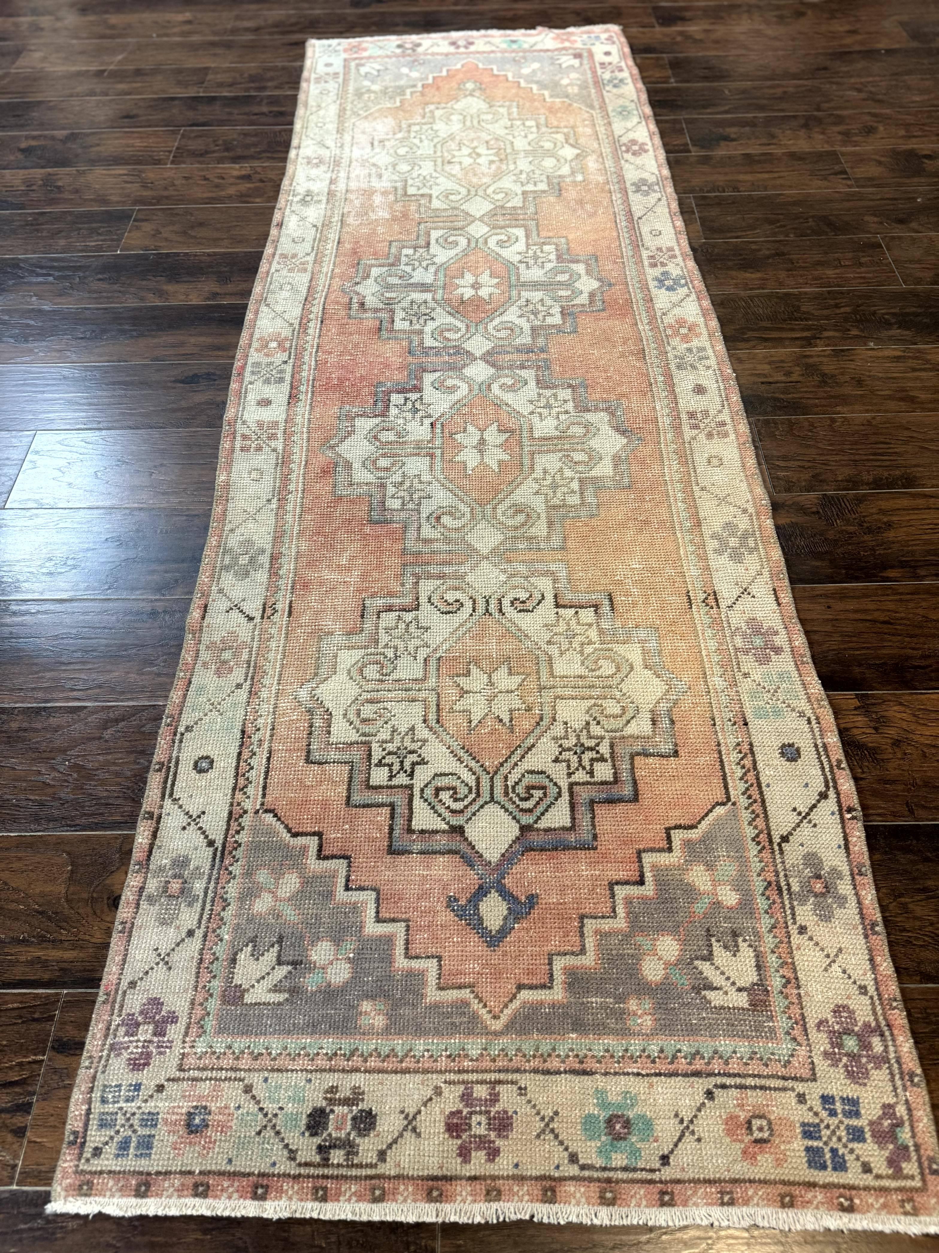 Antique Turkish Runner Rug 3 x 9.6, Farmhouse Rug, Geometric Runner, Handmade, Vintage Rug for Modern Home - Jewel Rugs