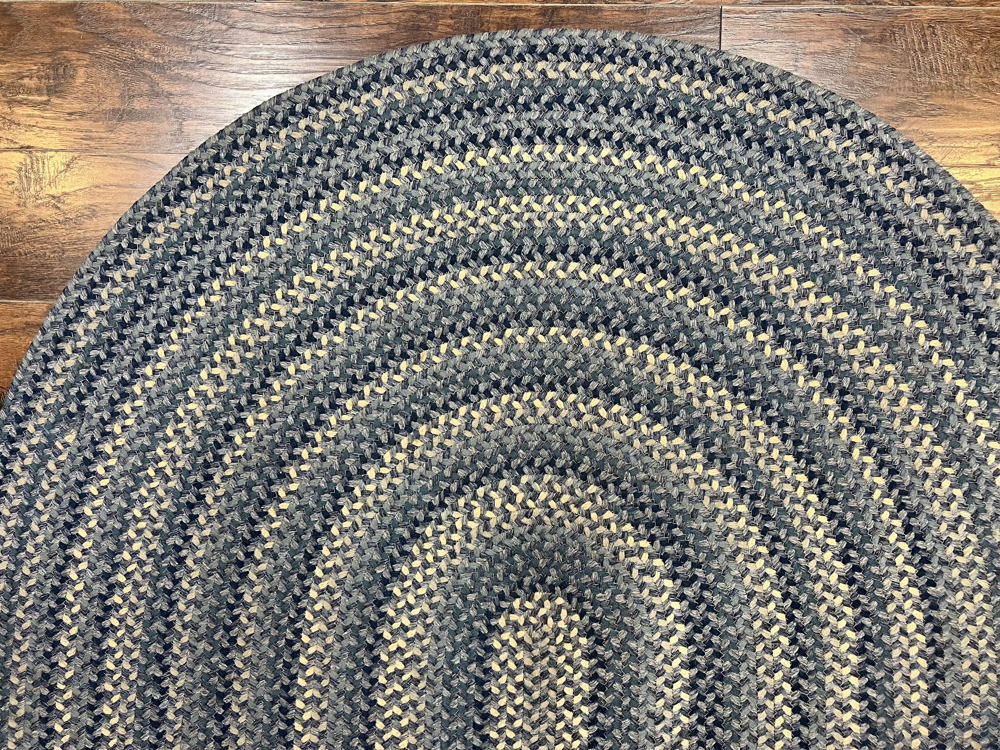 American Oval Braided Rug 5x8 Wool Handmade Vintage Carpet, Multicolor, Blues Gray Cream - Jewel Rugs