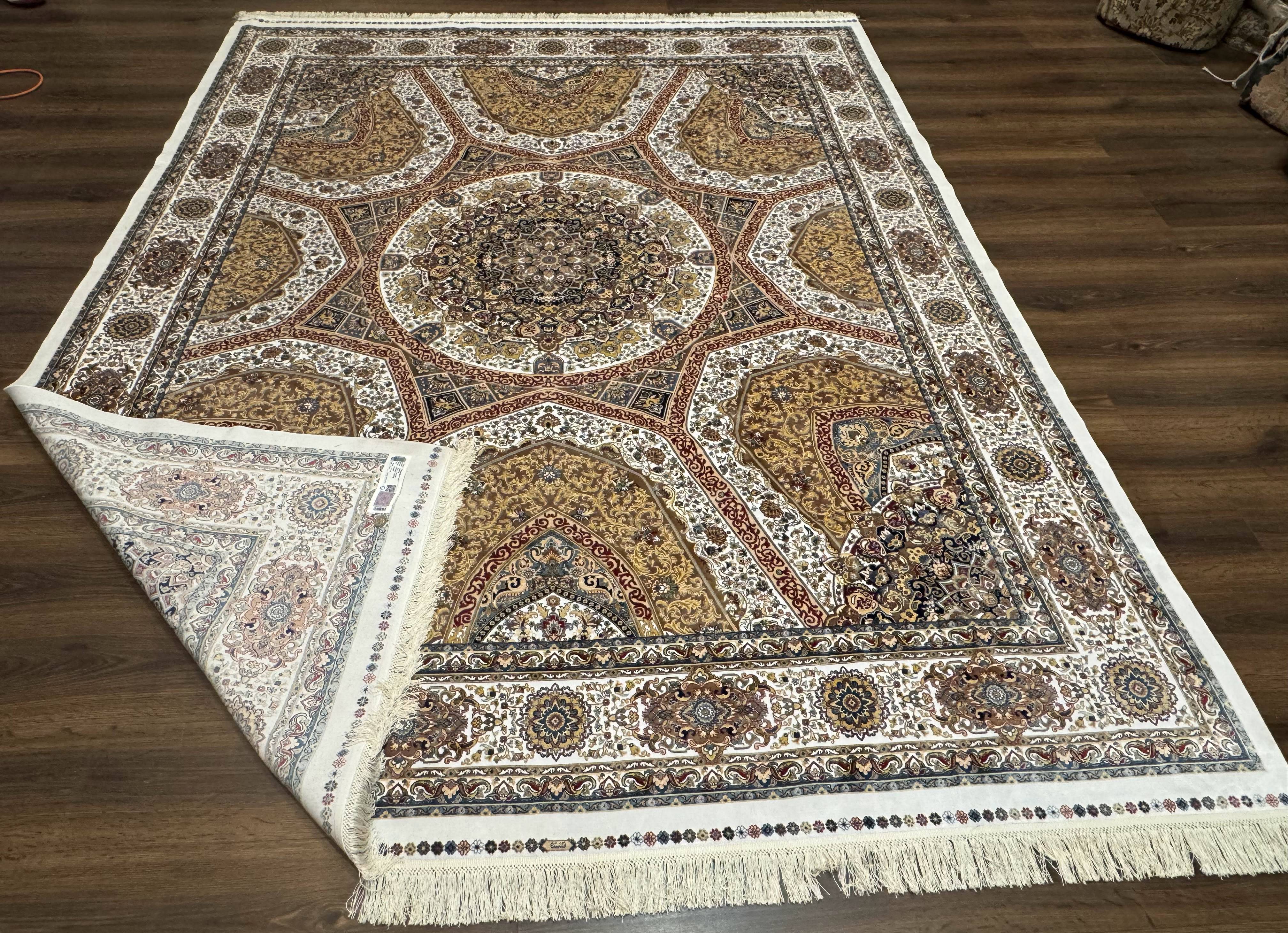 Turkish Silk Rug 8x10, Dome Design, Hereke Carpet, Bamboo Silk, New - Jewel Rugs