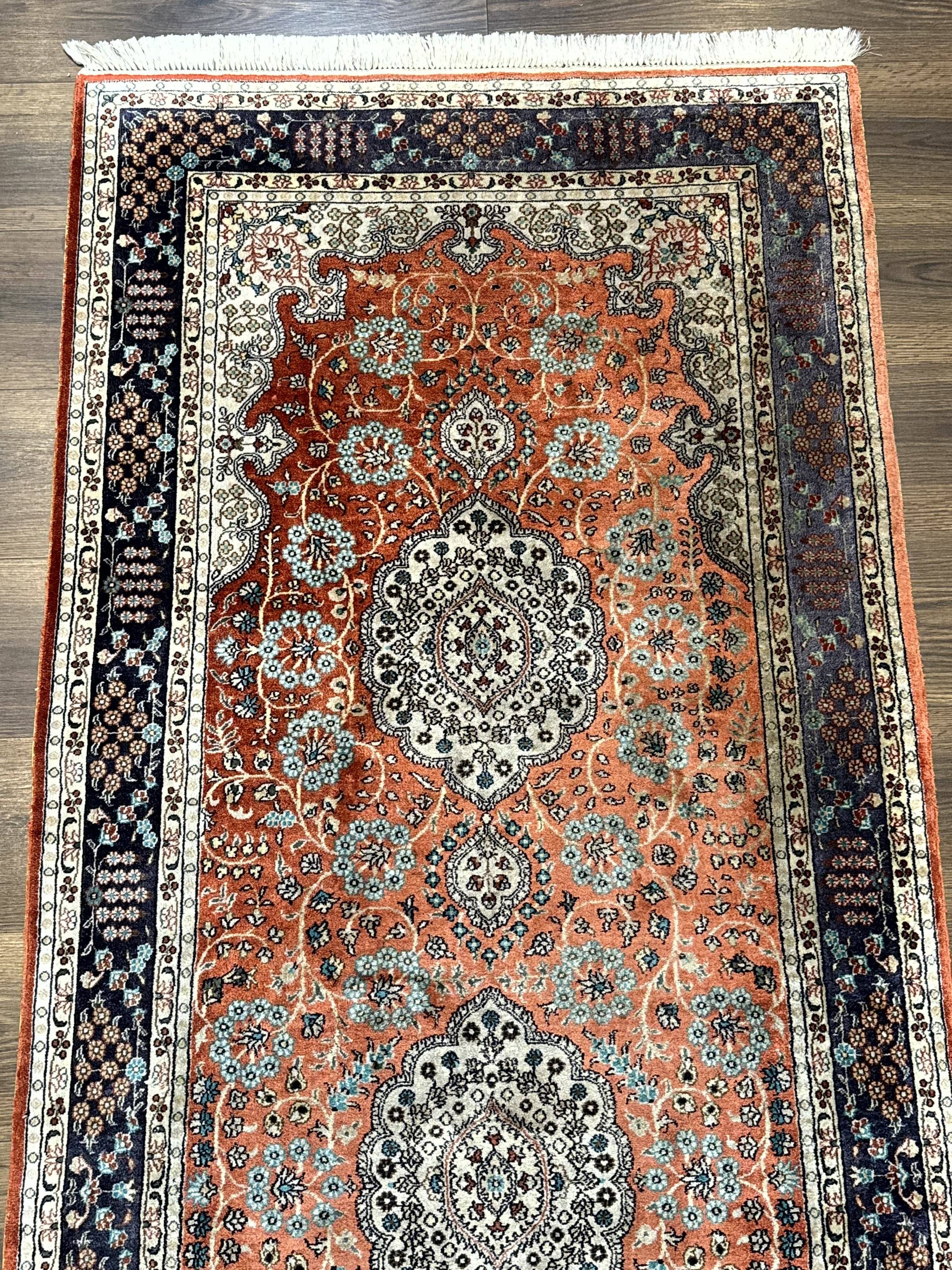 Turkish Silk Runner Rug 3x8, Short Runner Rug, Red, Floral Medallions, Very Fine 360 KPSI, 3 x 8 Runner - Jewel Rugs