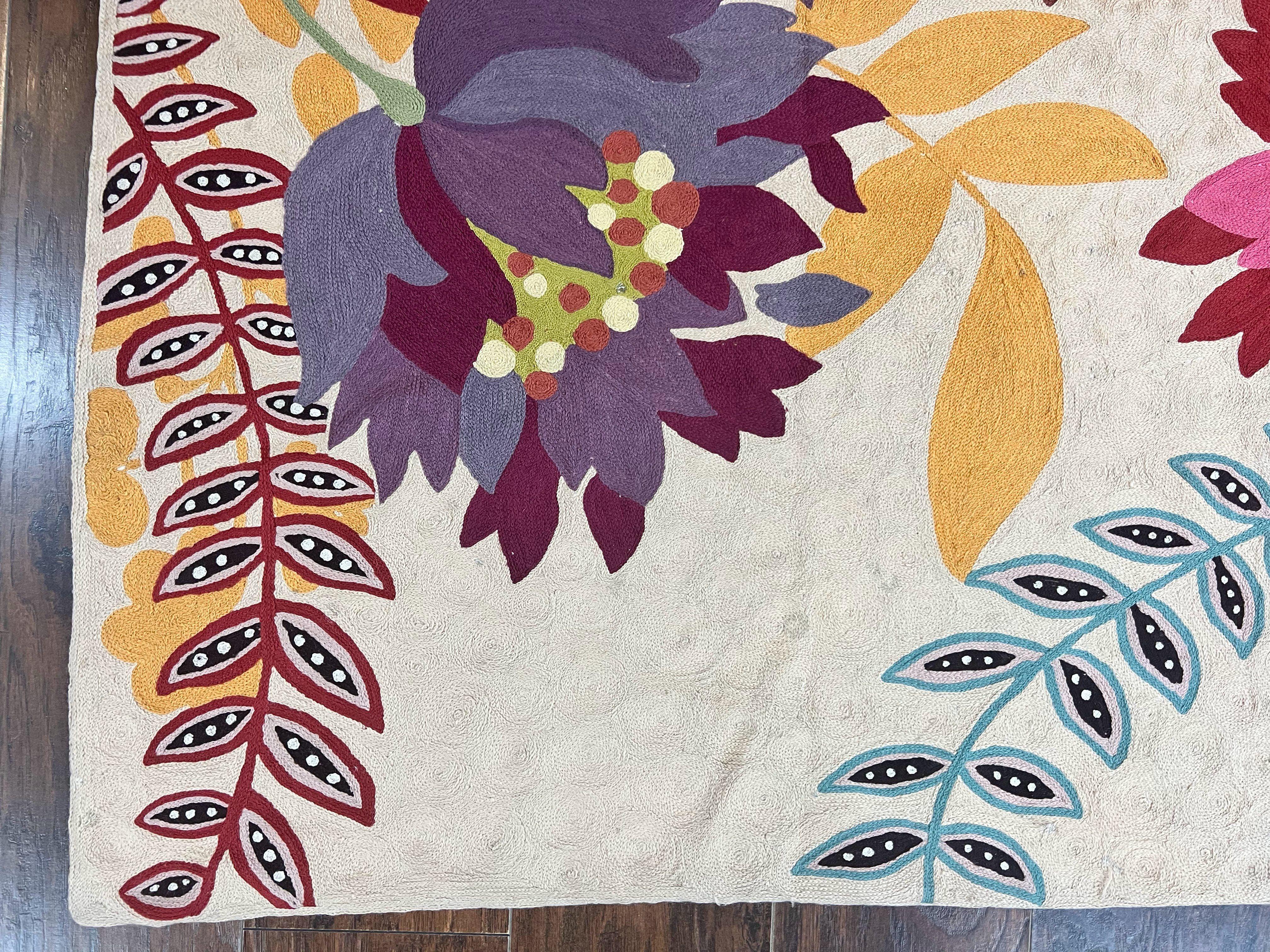 Indian Hand Stitched Rug 4x6, Floral, Silk, Large Floral Design - Jewel Rugs