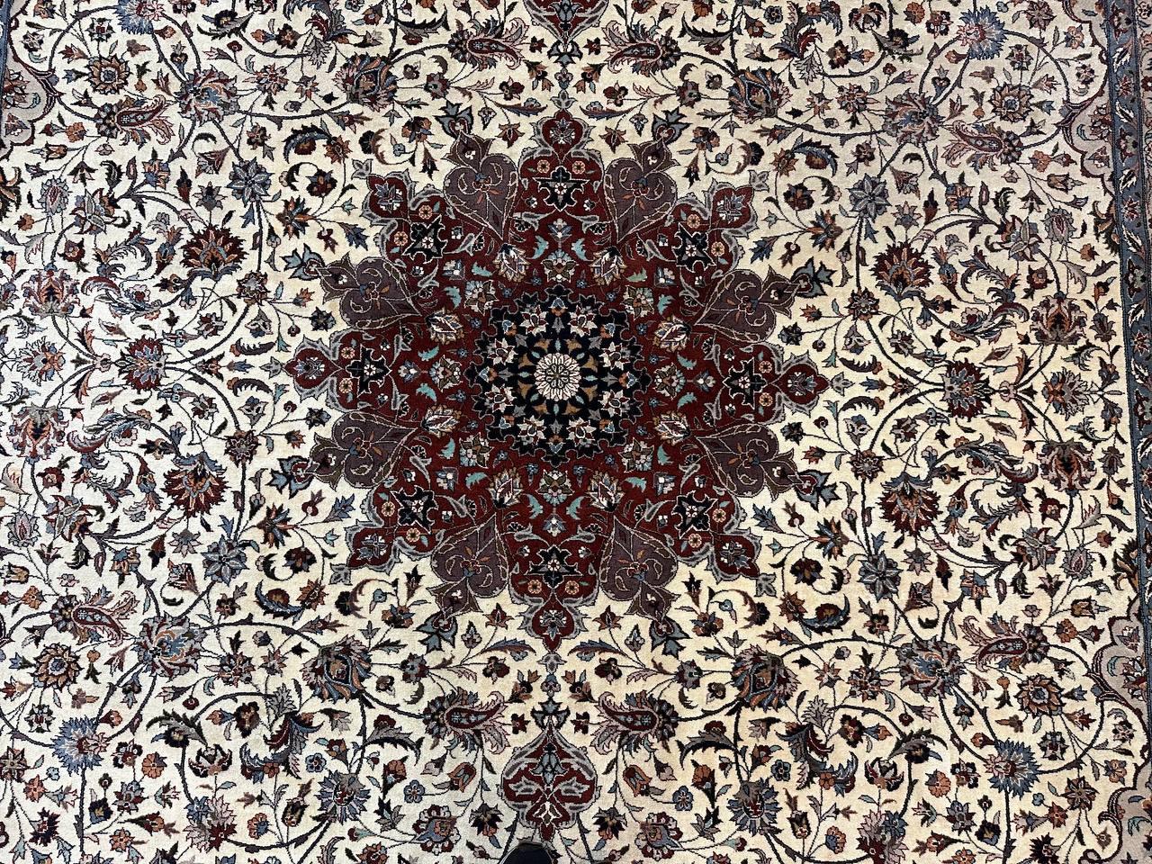 Sino Persian Rug 9x12, Vintage Wool Oriental Carpet, Floral Medallion, Wool Rug, Cream and Maroon - Jewel Rugs