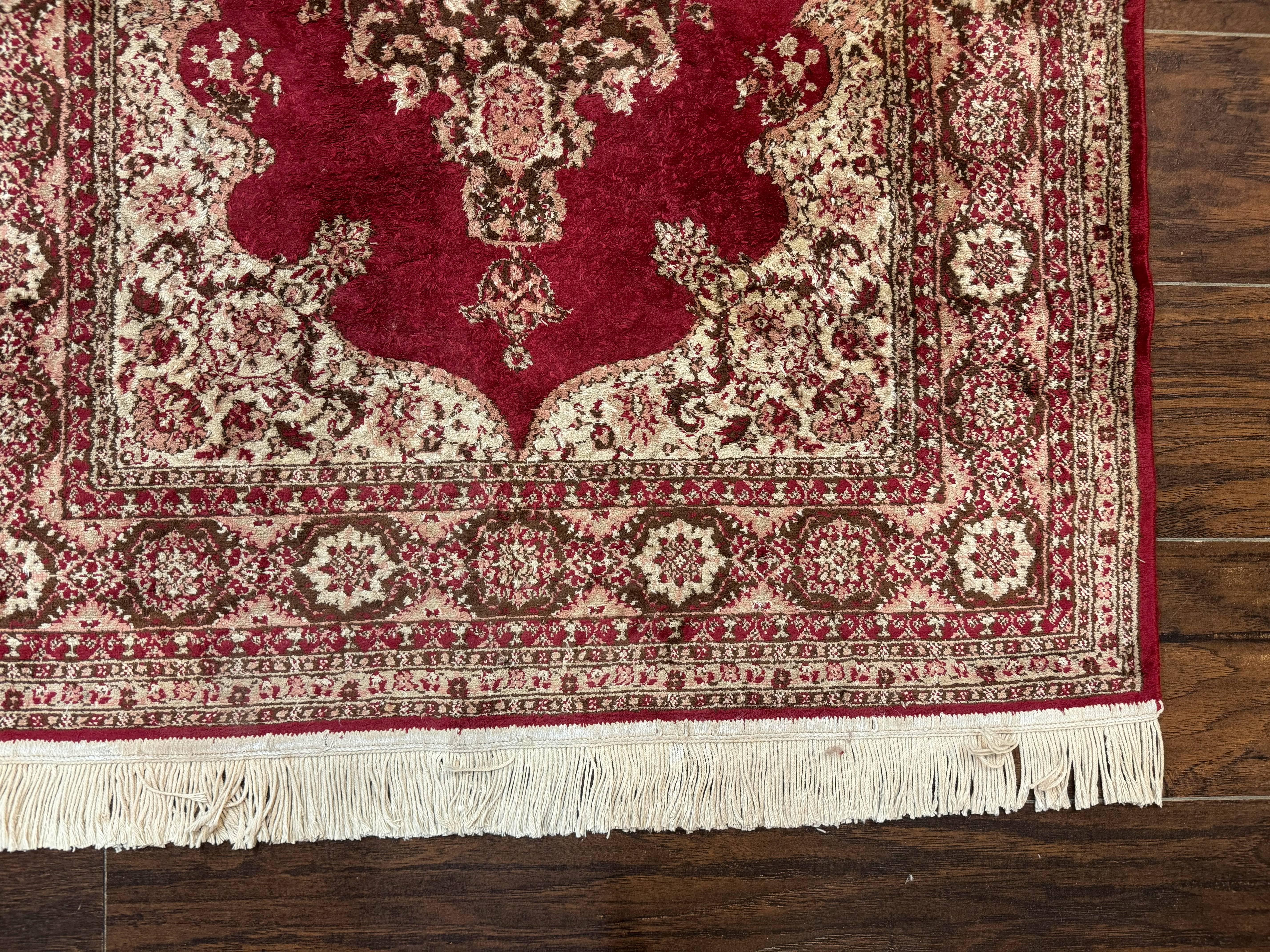 Vintage Art Silk Rug 3x4, Traditional Oriental Persian Design Rug, Belgium Power Loomed Rug, Red and Beige, Semi Open Field Kerman Rug - Jewel Rugs