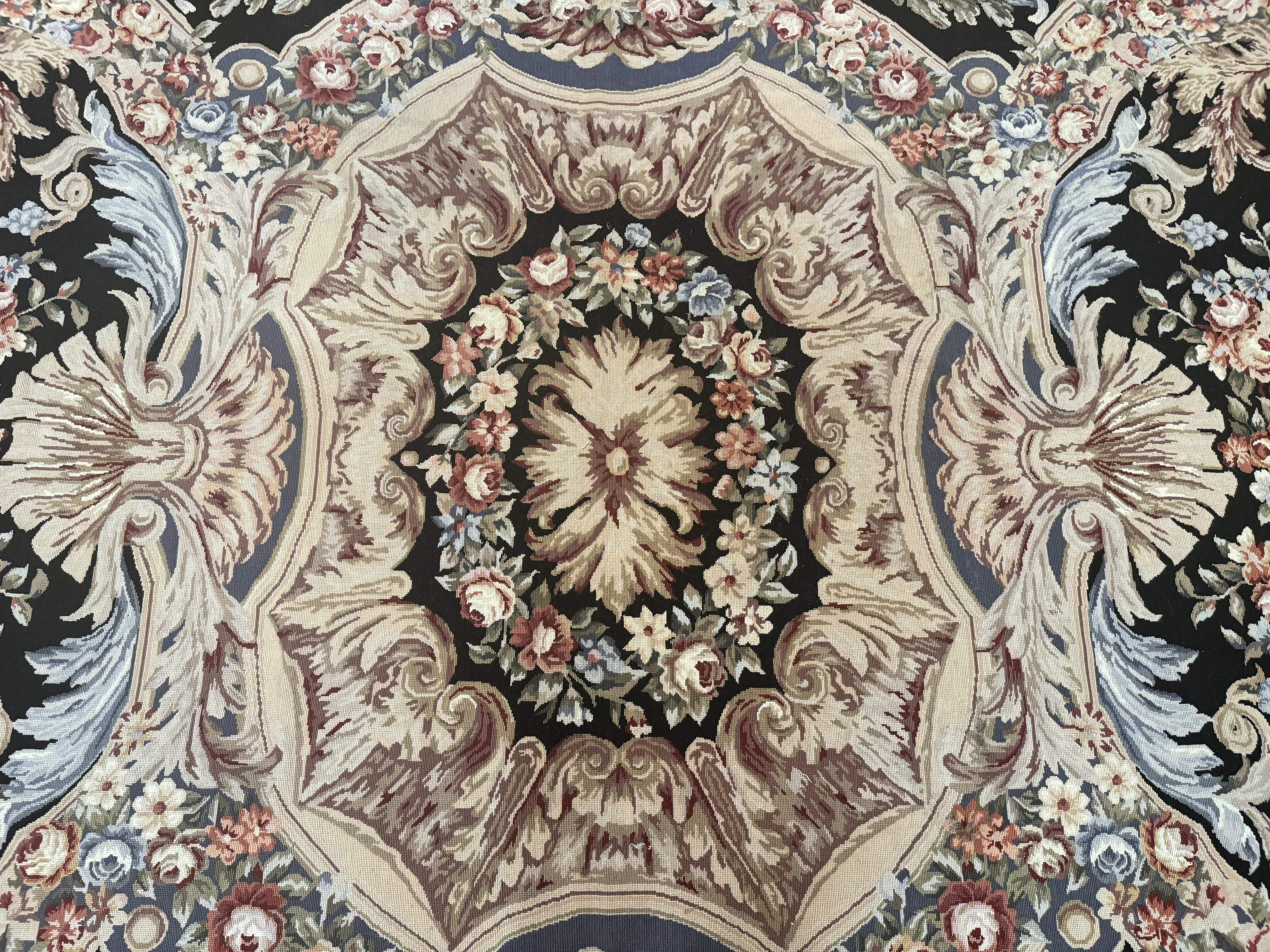 Wonderful Needlepoint Rug 10x14, Large Aubusson Carpet, Floral, Elegant, European Design - Jewel Rugs