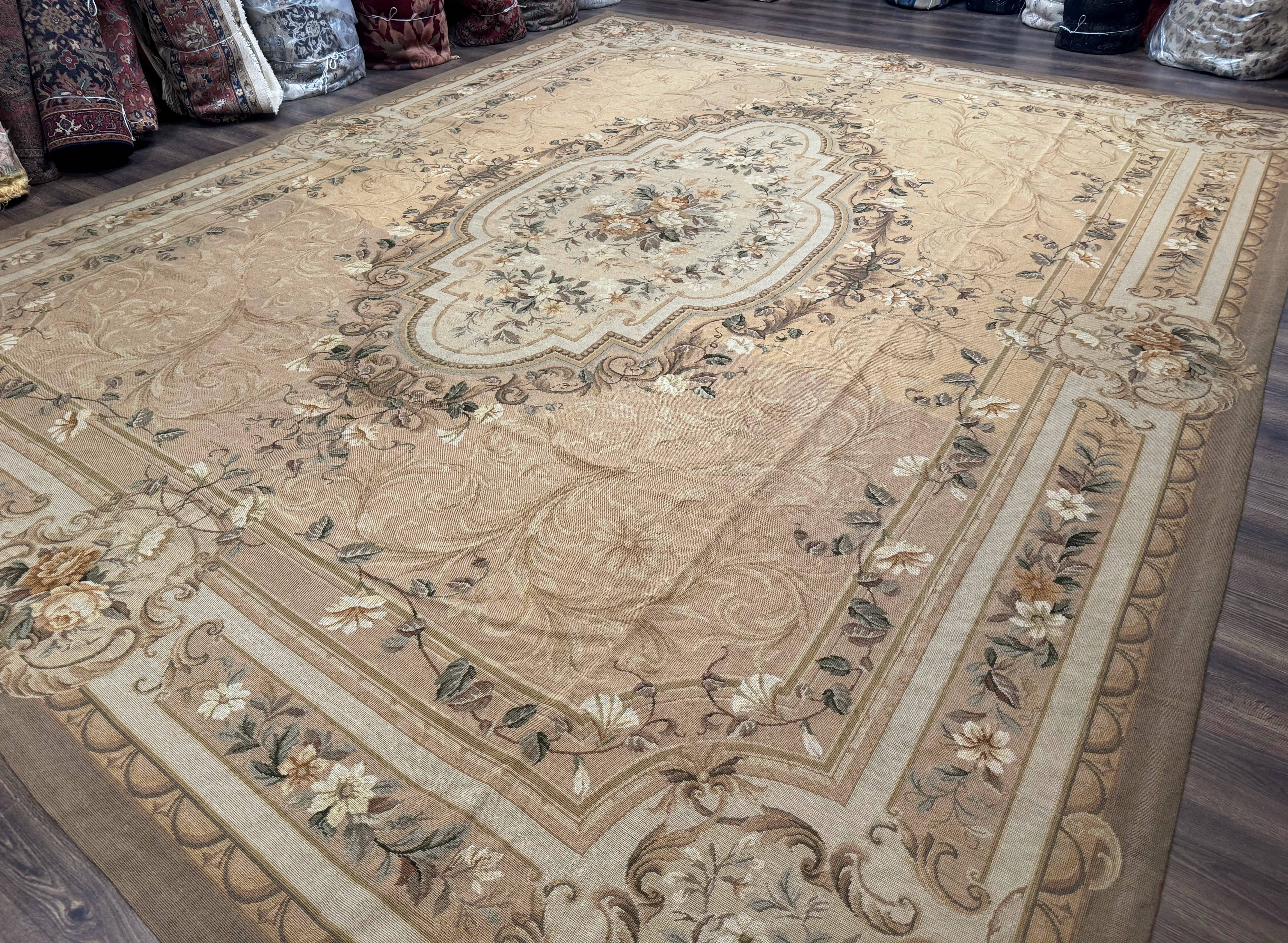 Large Needlepoint Rug 12x15, Palace Size Aubusson Carpet, Vintage, Handmade - Jewel Rugs