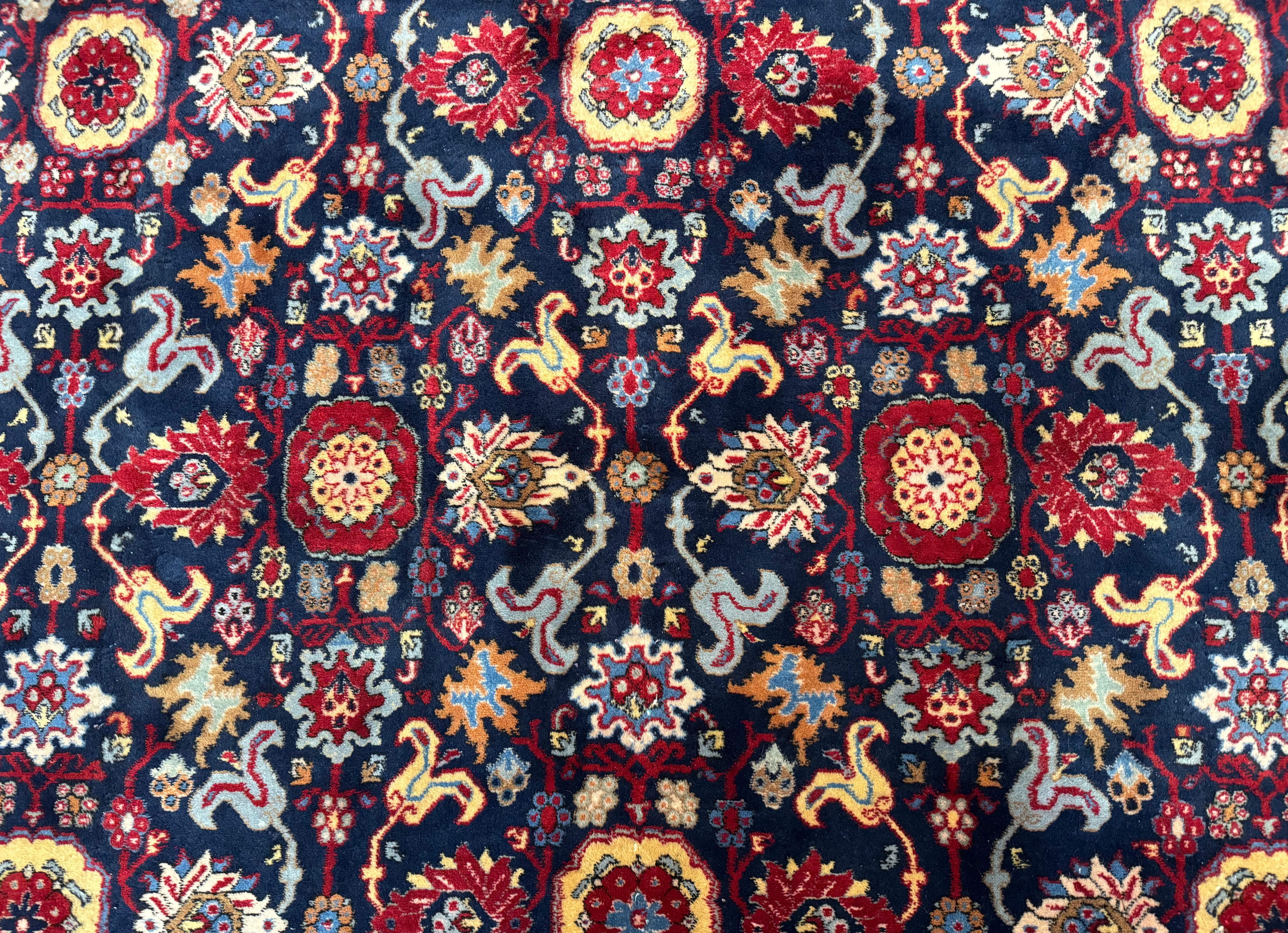 Persian Sarouk Mahal Rug 7x11, Navy Blue Multicolor Colorful Persian Carpet, Mina Khani Allover Pattern, Vintage Persian Rug - Jewel Rugs