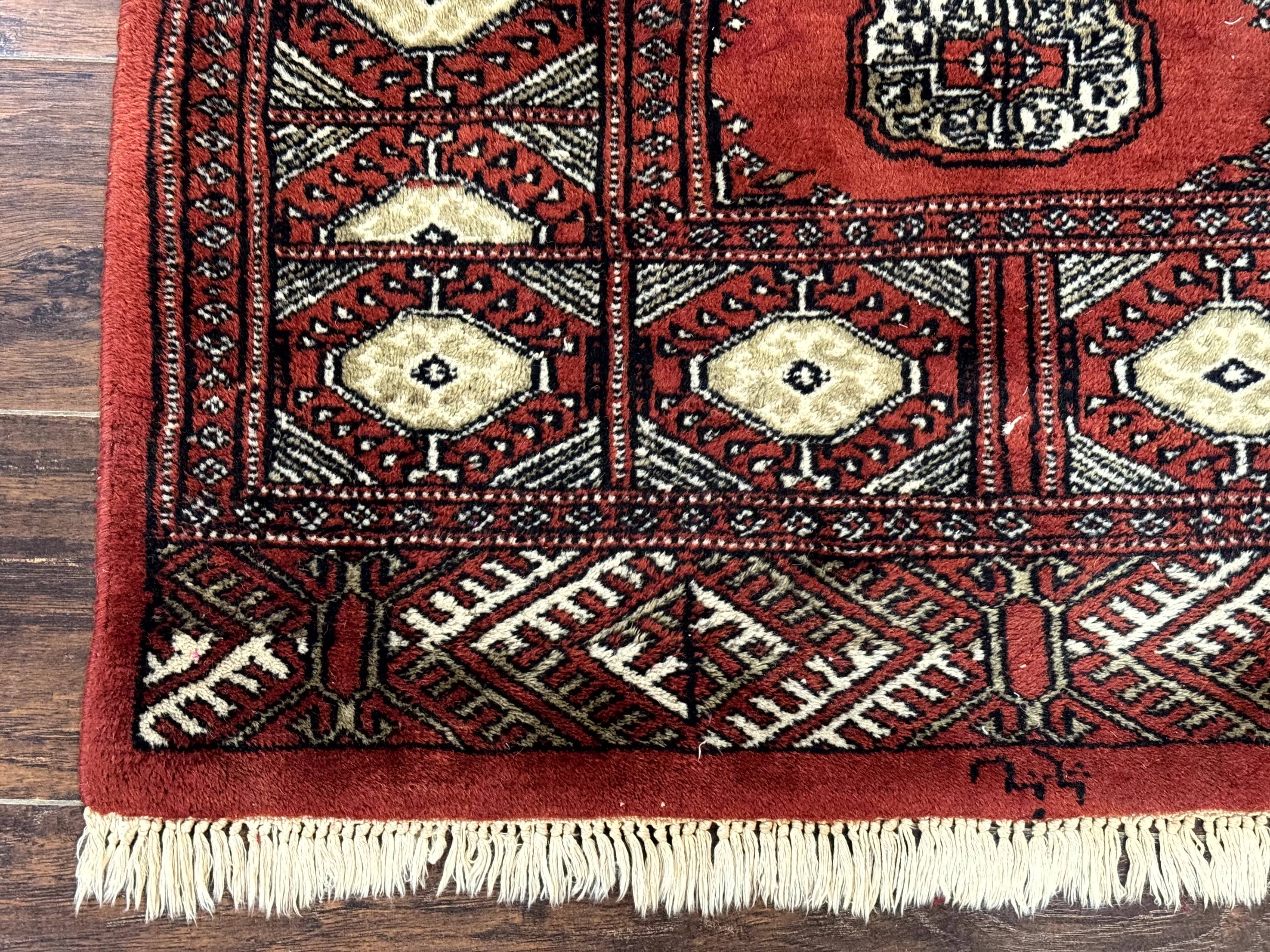 Red Pakistani Turkoman Rug 3x5, Bokhara Design, Vintage, Signed - Jewel Rugs
