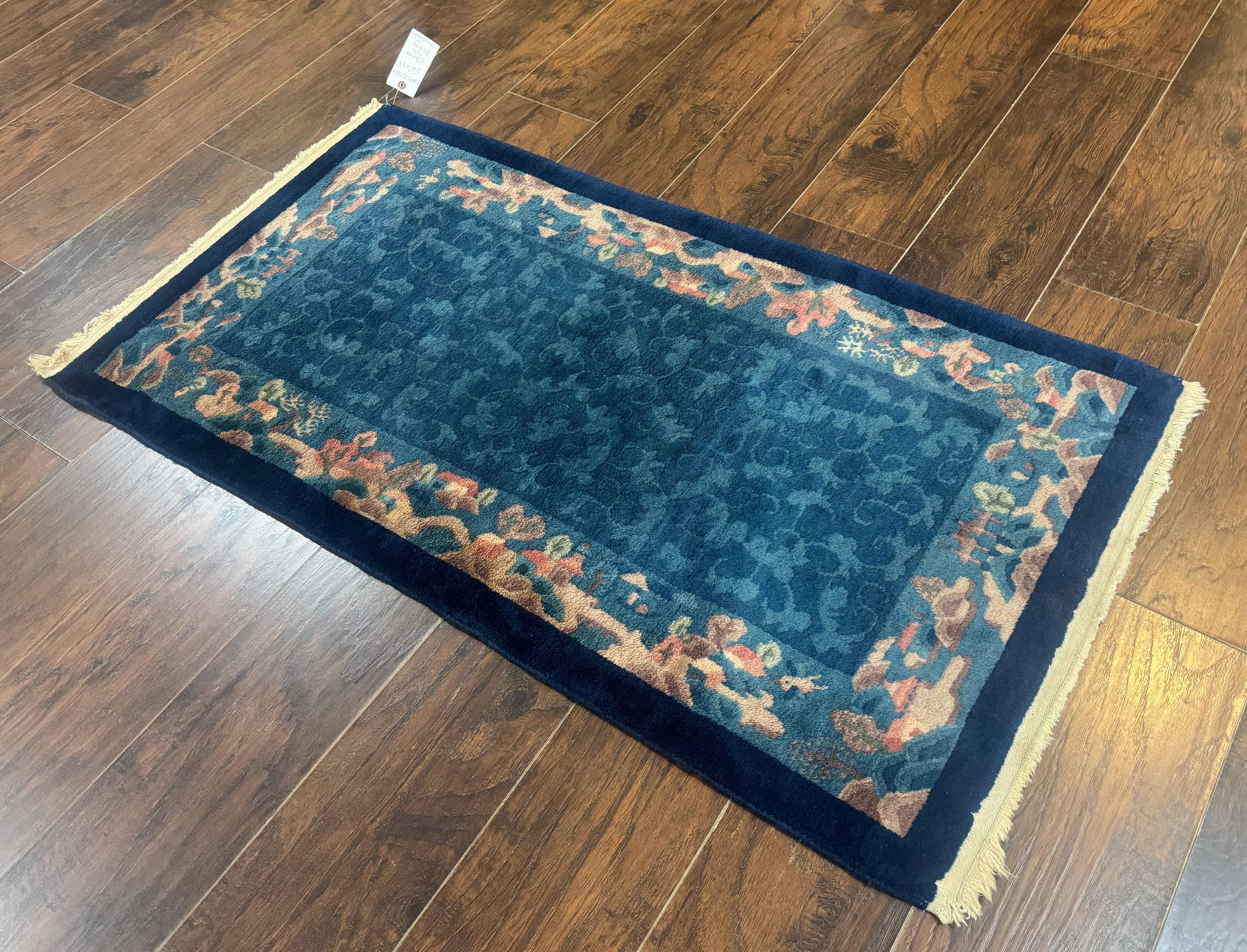 Blue Chinese Wool Rug 2.5 x 4, Peking Rug, Fete Rug, Semi Antique Chinese Carpet - Jewel Rugs