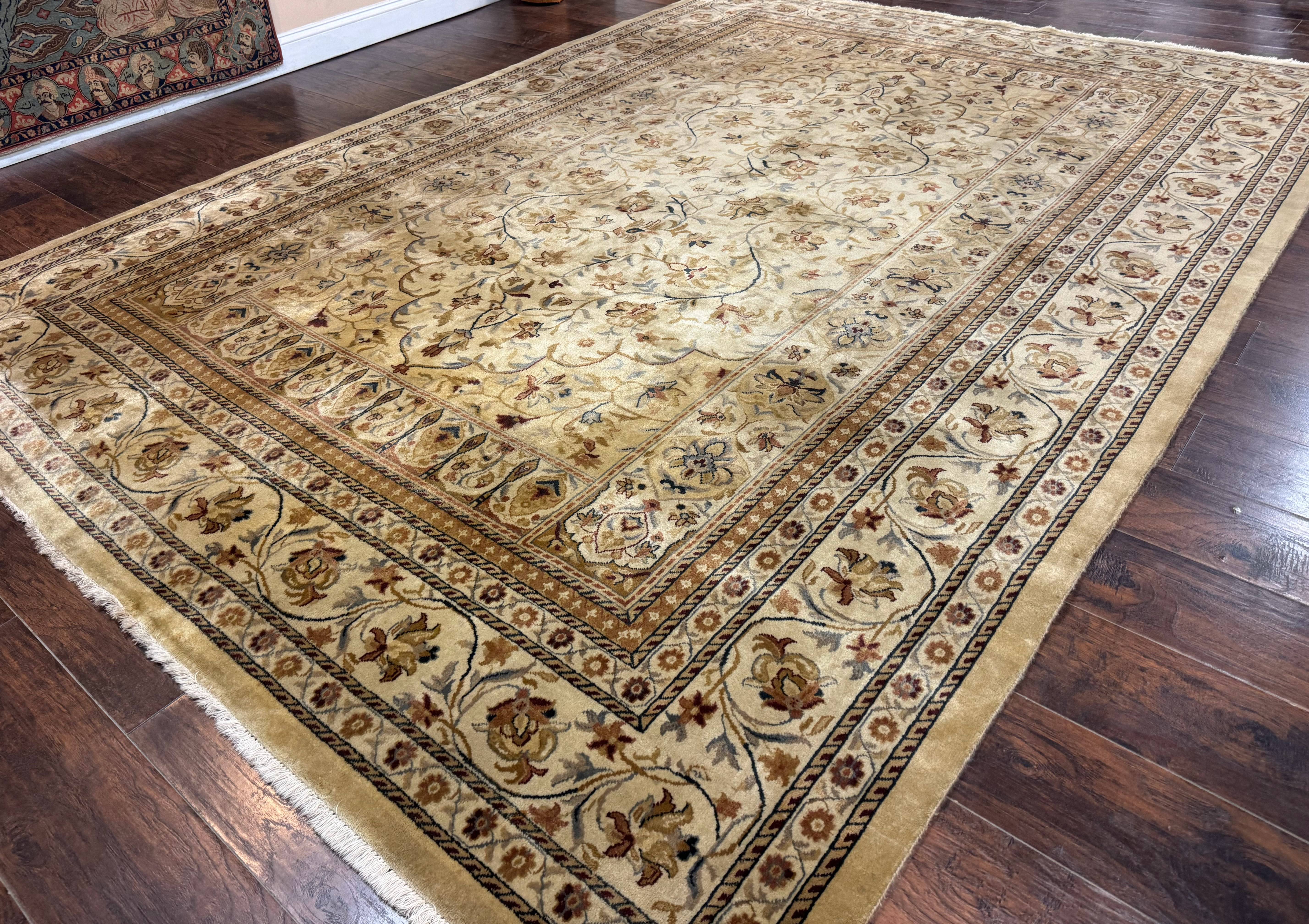 Indo Persian Rug 8x11, Beige, Handmade Vintage Traditional Carpet - Jewel Rugs