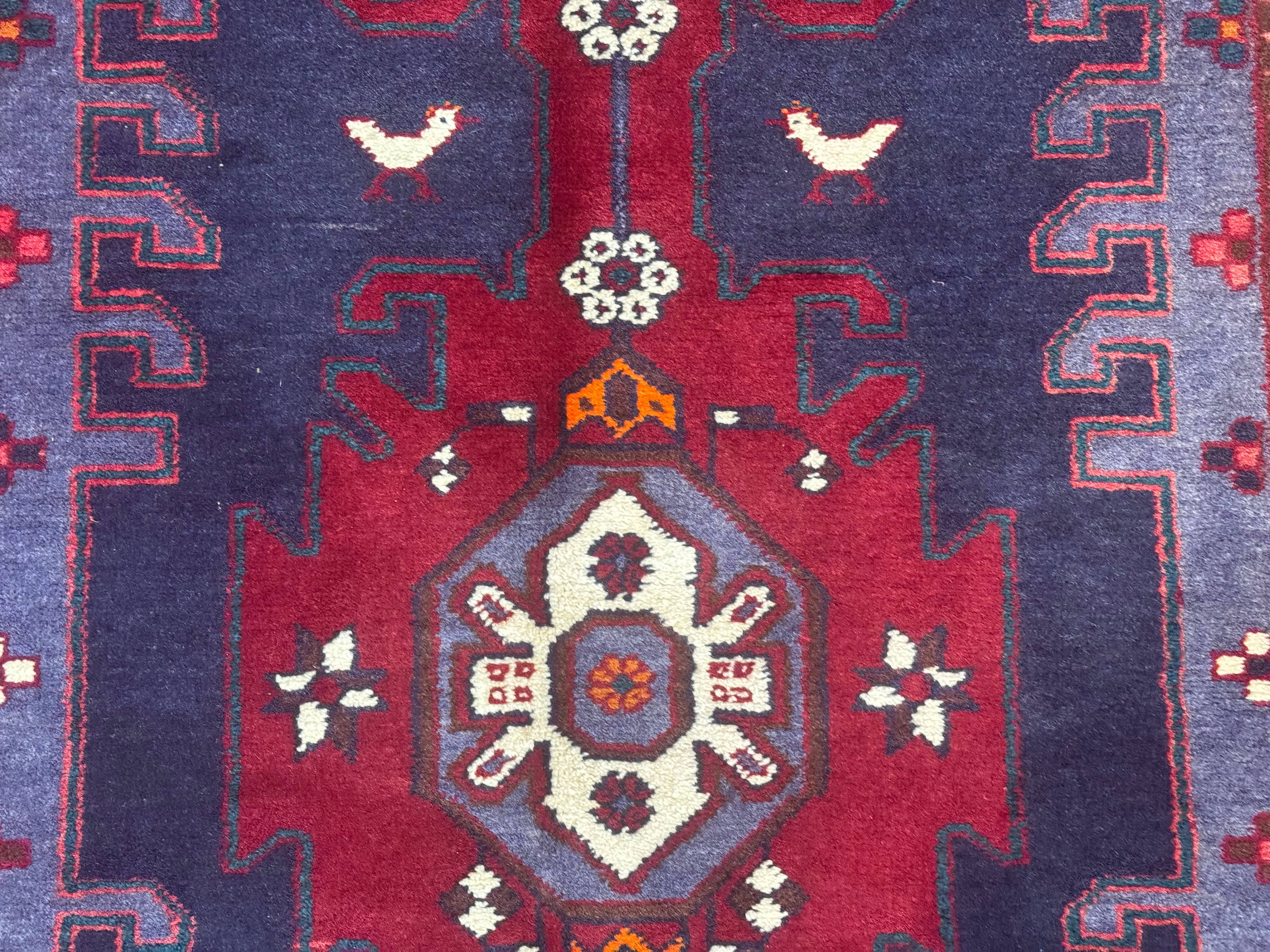 Persian Karajeh Runner Rug 3.6 x 9.5, Geometric Medallions, Tribal Village Rug, Navy Blue, Handmade - Jewel Rugs