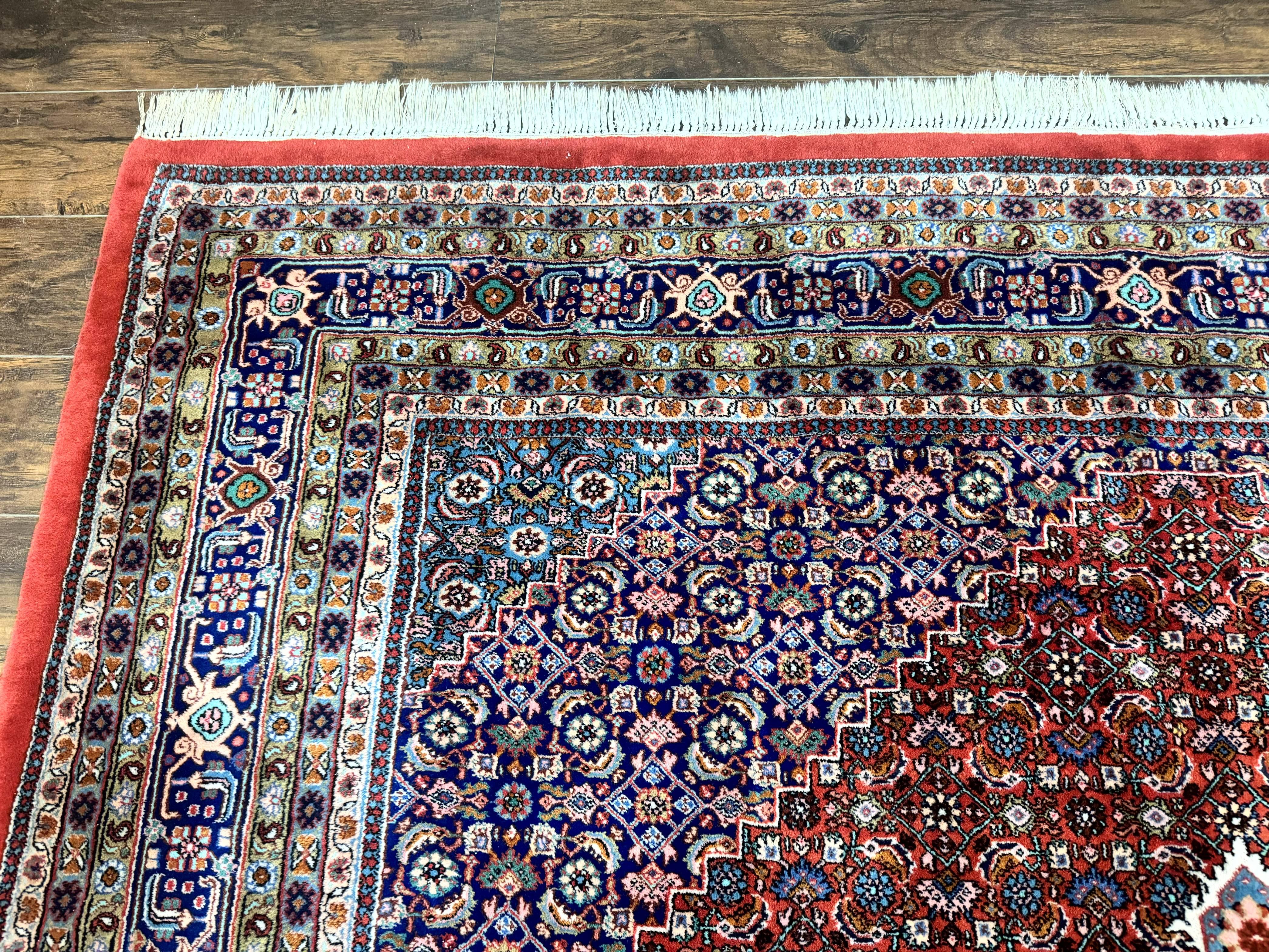Indo Persian Bidjar Rug 8x10, Red Navy Blue, Herati Mahi Pattern, Vintage Handmade Wool Carpet - Jewel Rugs
