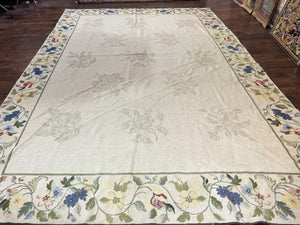 Spanish Needlepoint Rug 9x14, Floral, European Design, Handmade, Vintage Needlepoint Carpet, Room Sized Wool Rug