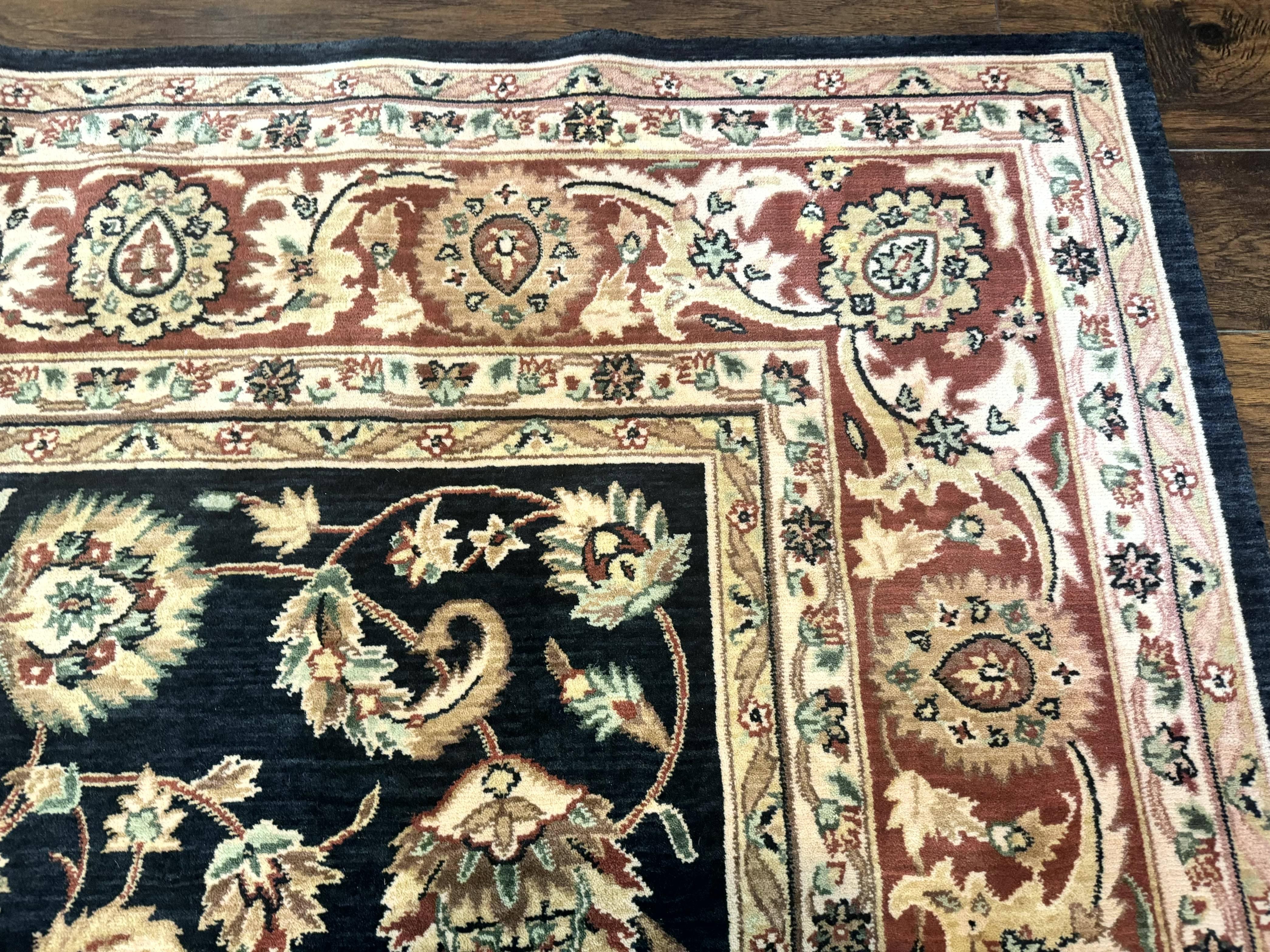 Vintage Oriental Rug 8x11, Floral Persian Design Carpet, Turkish Power Loomed Rug, Navy Blue Red Cream - Jewel Rugs