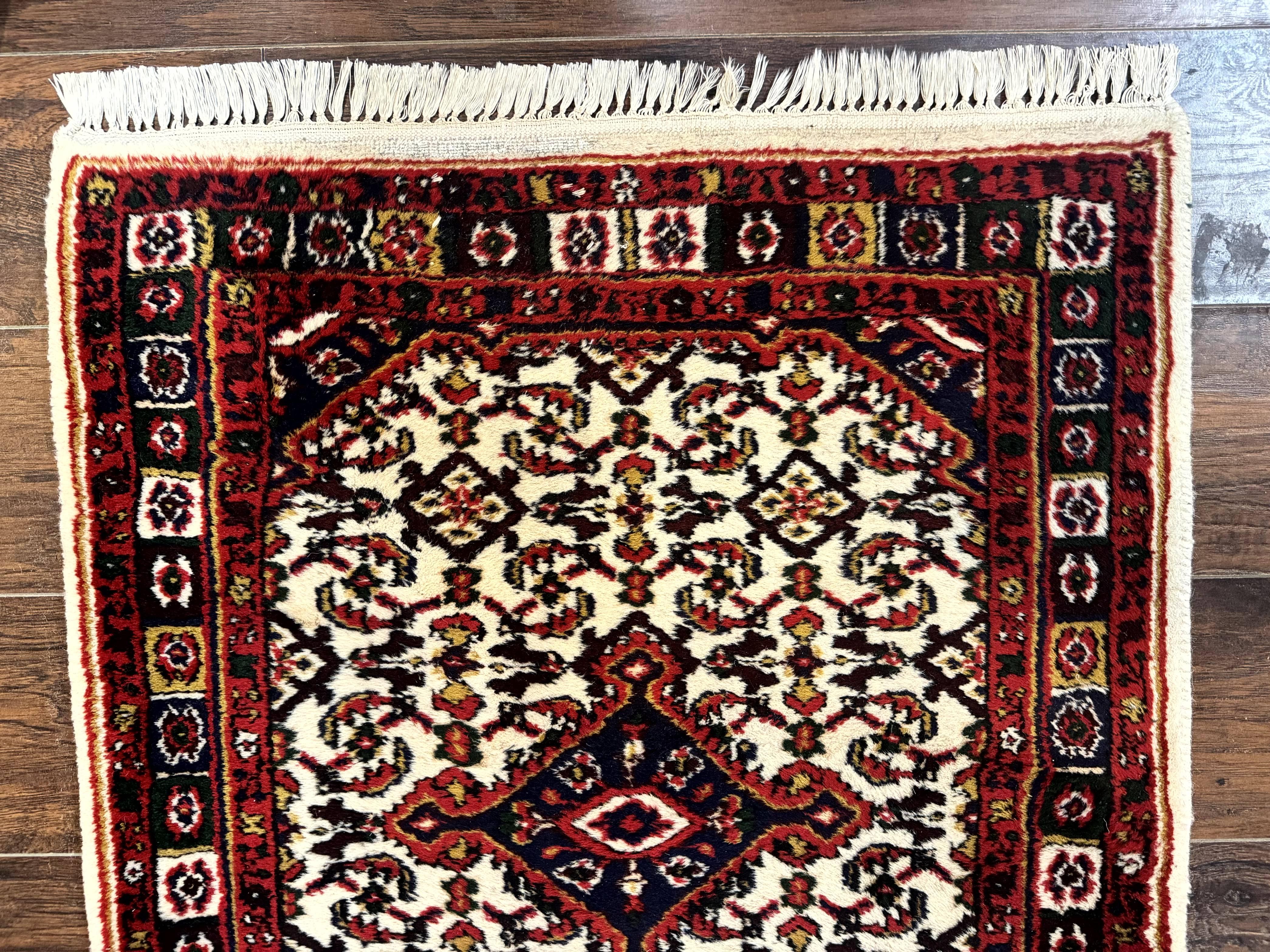 Indo Persian Bidjar Runner Rug 2.8 x 10, Vintage Rug for Hallway, 10ft Runner, Wool Handmade Ivory and Red, Medallions - Jewel Rugs