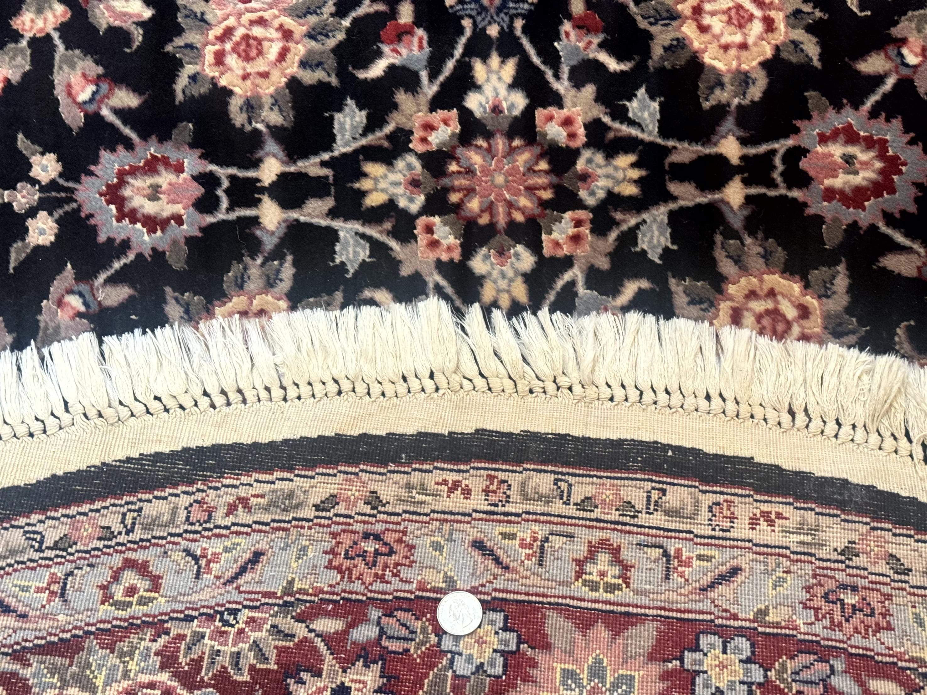 Round Sino Persian Rug 6x6, Floral, Navy Blue and Red, Wool and Silk Highlights - Jewel Rugs