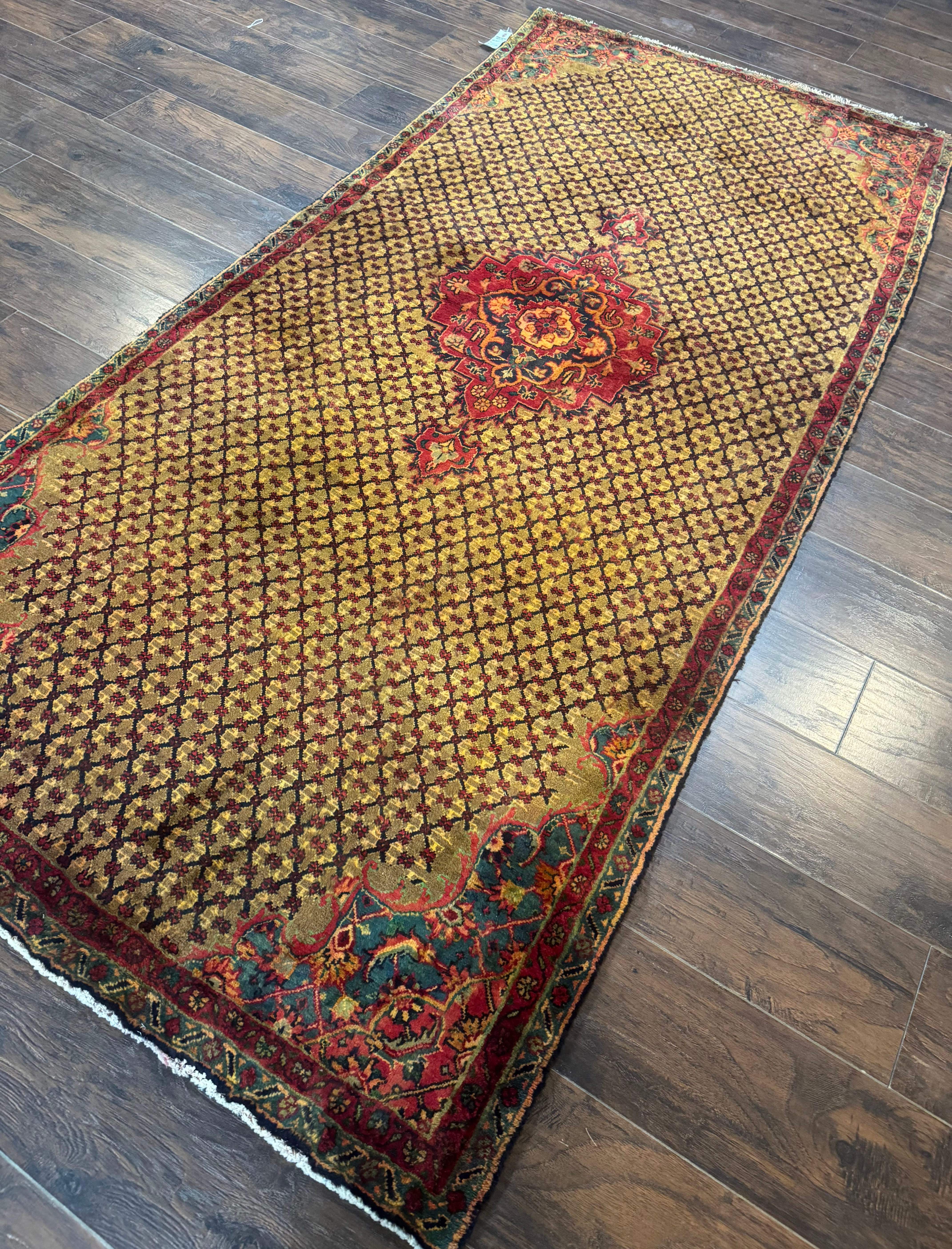 Persian Kurdish Koliai Runner Rug 4x9 – Camel Hair and Red, Wool Antique Tribal Carpet - Jewel Rugs