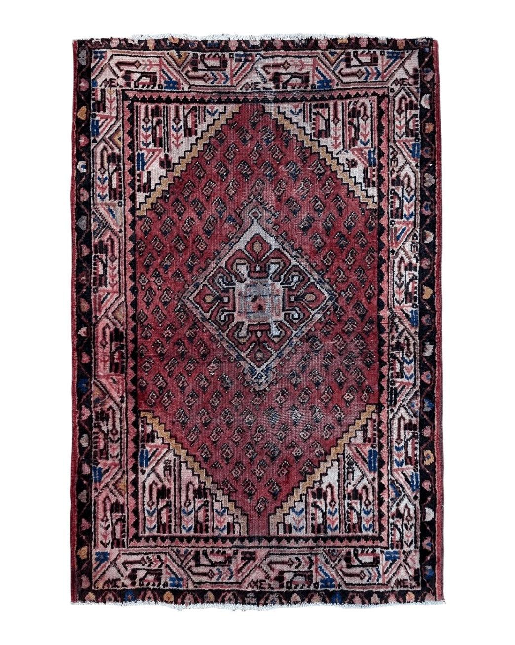 4x6 Antique Rug Handmade Wool Rug Organic Dyes Red Ivory Red Tribal Rug Boho Rug Oriental 3.6x5.7 - 2102J022