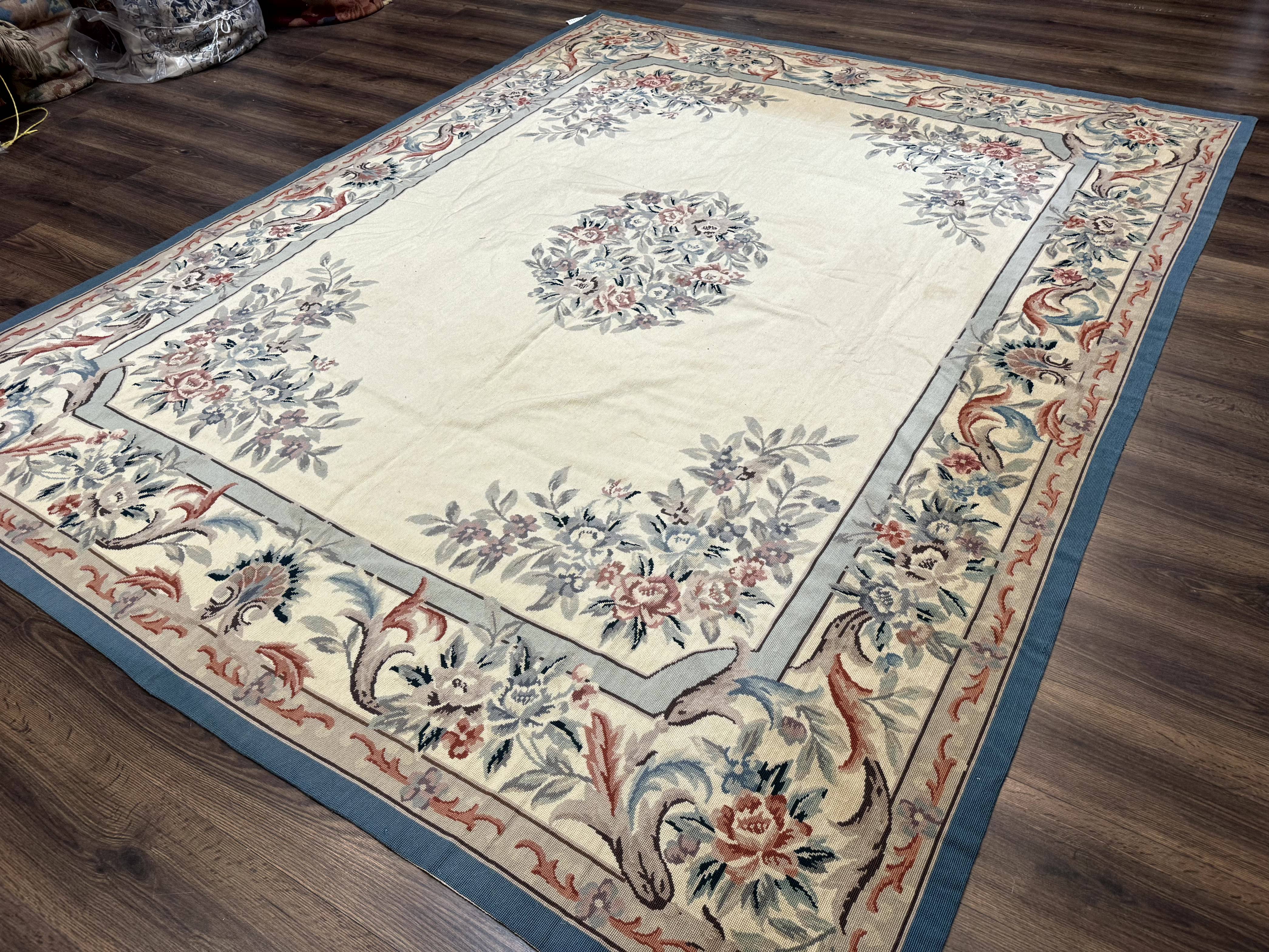 Ivory Needlepoint Rug 8x10, Wool Handmade Carpet - Jewel Rugs