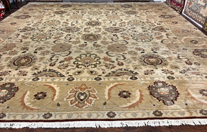 Large Egyptian Mahal Rug 16x16, Square Handmade Wool Rug, Rare Size 16 x 16 ft, Sultanabad Rug, Wool Handmade Vintage Carpet, Beige