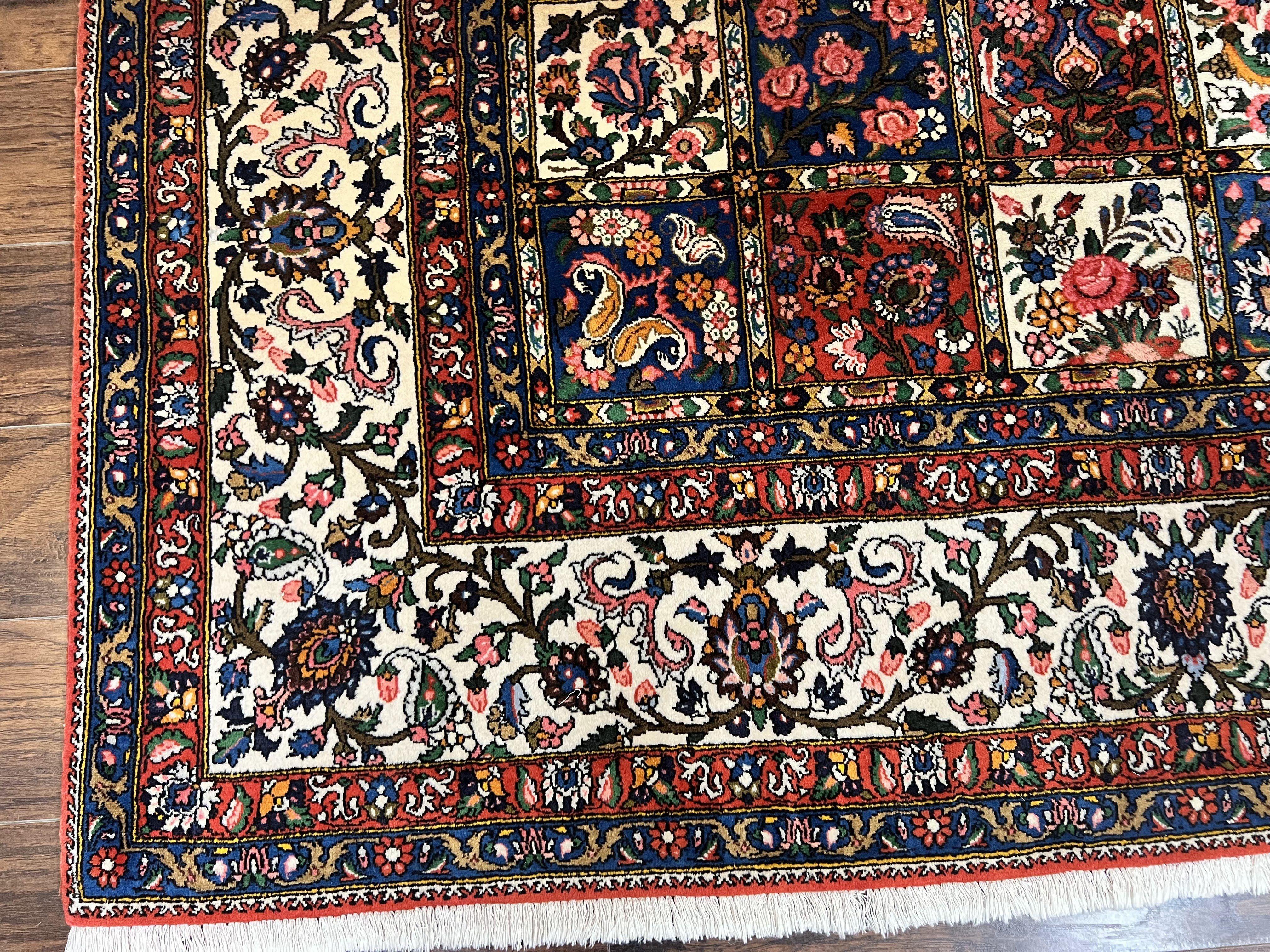 Persian Bakhtiari Rug 10x14, Wool Hand Knotted Vintage Carpet, Multicolor Khesti Panel Design, Large Room Sized Semi Antique Oriental Rug 10 x 14 - Jewel Rugs