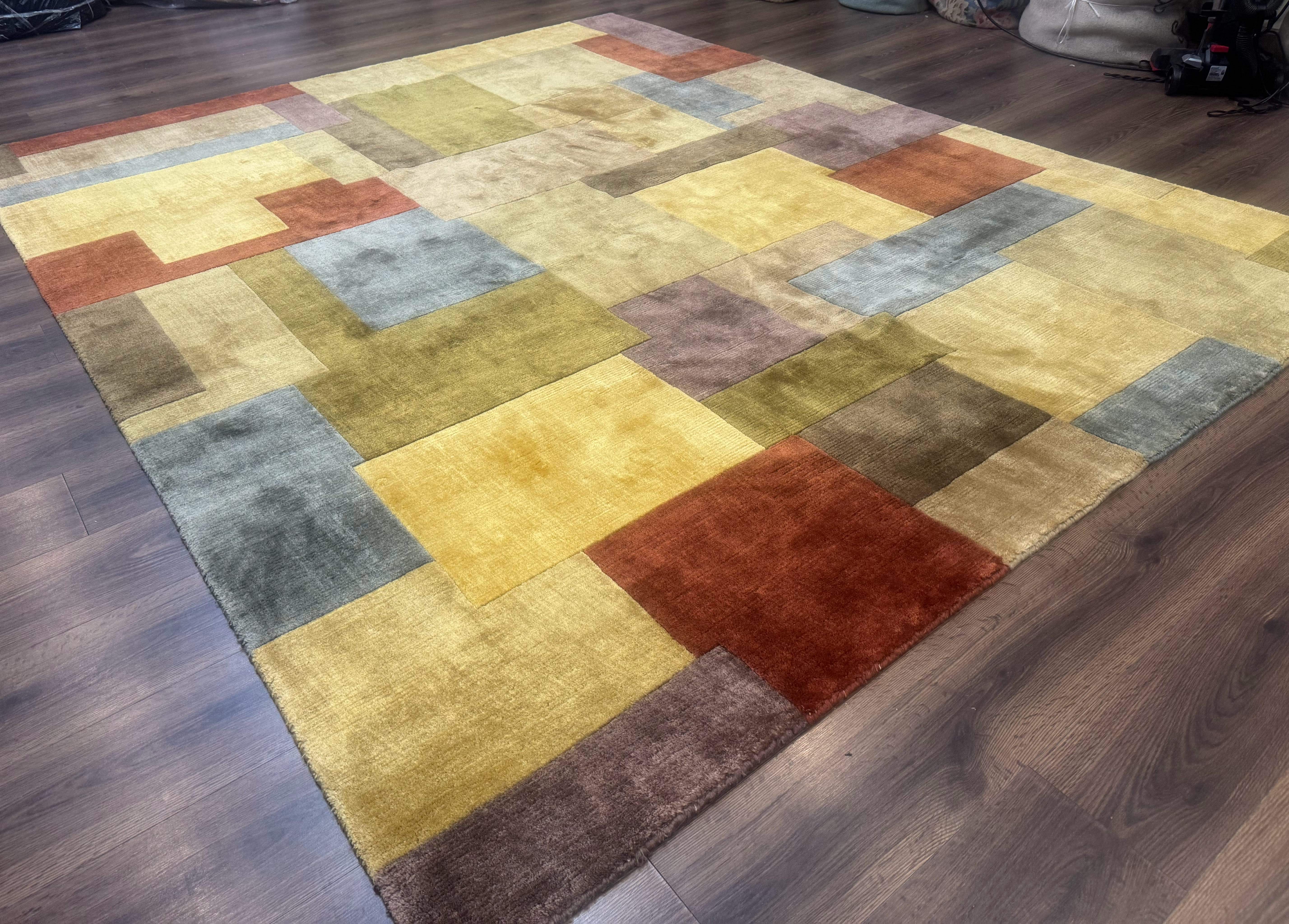 Modern Tibetan Wool Rug 8x10, Multicolor, Thick Pile, Contemporary, Nepali, Handmade - Jewel Rugs