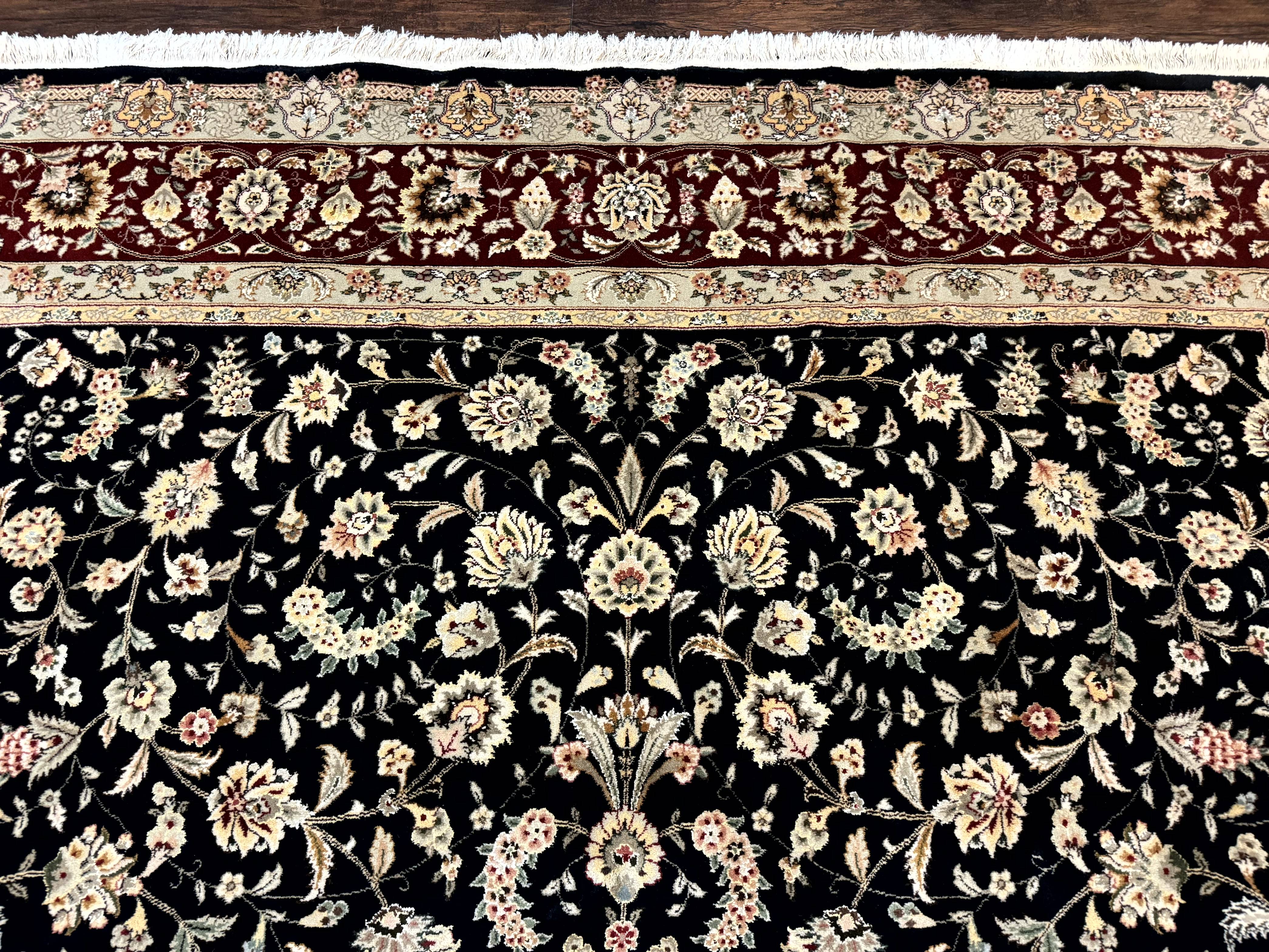 Sino Persian Rug 9x12, Fine Elegant Oriental Carpet 200 KPSI, Black and Dark Red, Allover Floral - Jewel Rugs