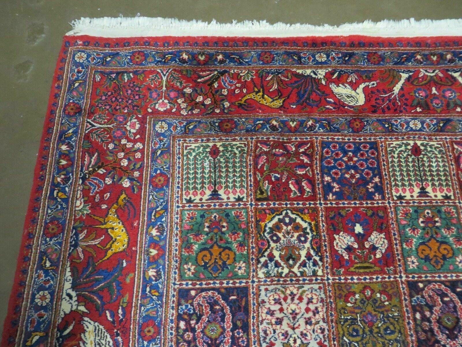 Wonderful Persian Bakhtiari Rug 8x11, Panel Design Animal Pictorials, Handmade Semi Antique Vintage Oriental Carpet, Multicolor Room Sized Wool & Silk - Jewel Rugs