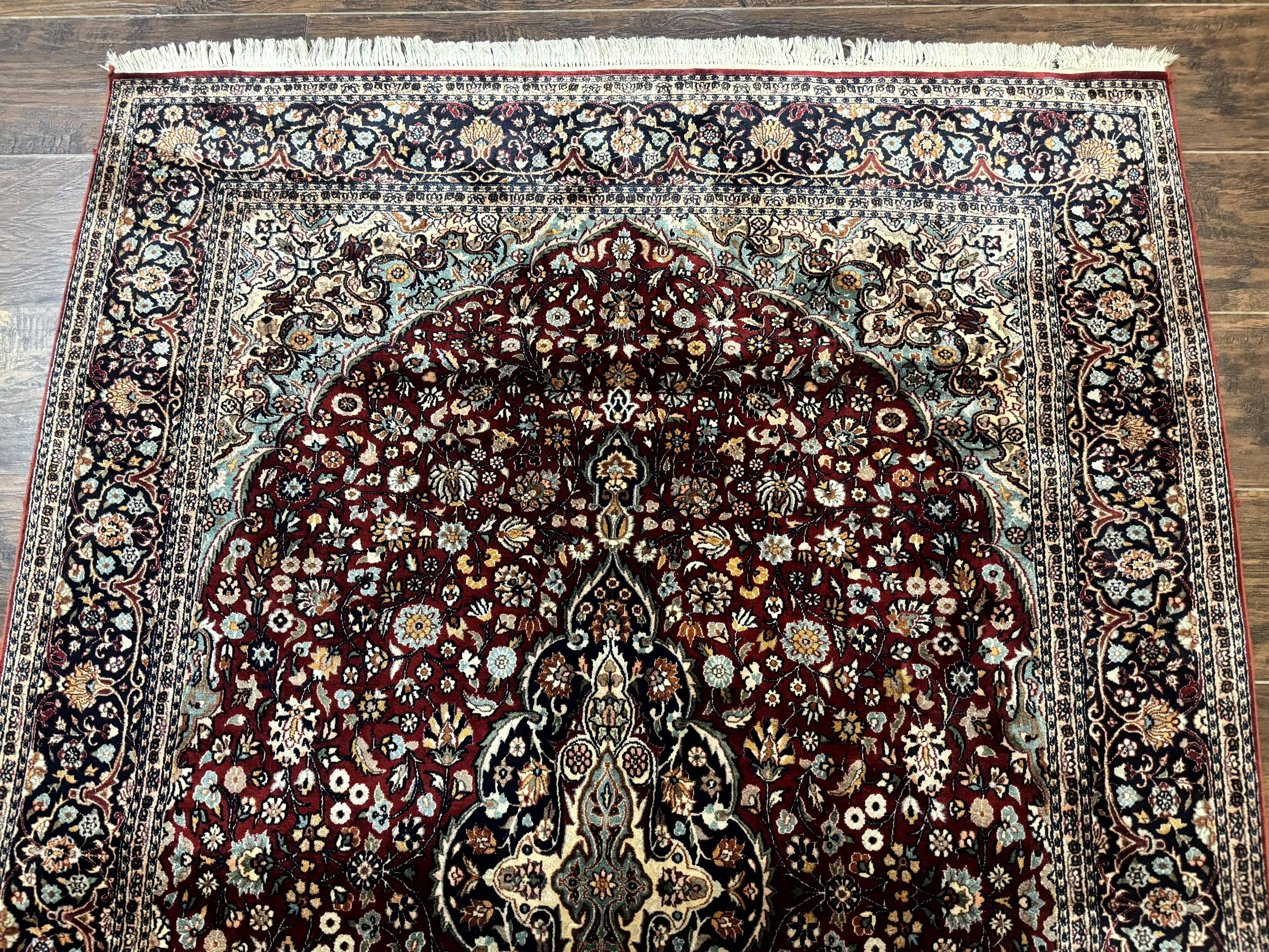 4x6 Silk Rug, Very Fine 650 KPSI, Silk Persian Carpet, Red, Floral Medallion, Sino Persian - Jewel Rugs