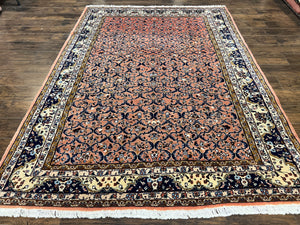 Perisan Rug 7x9 ft, Vintage Handmade Hand Knotted Tribal Oriental Carpet 7 x 9 ft, Wool Area Rug, Light Red and Cream, Allover Pattern, Persian Lilihan Lilian Hamadan Rug