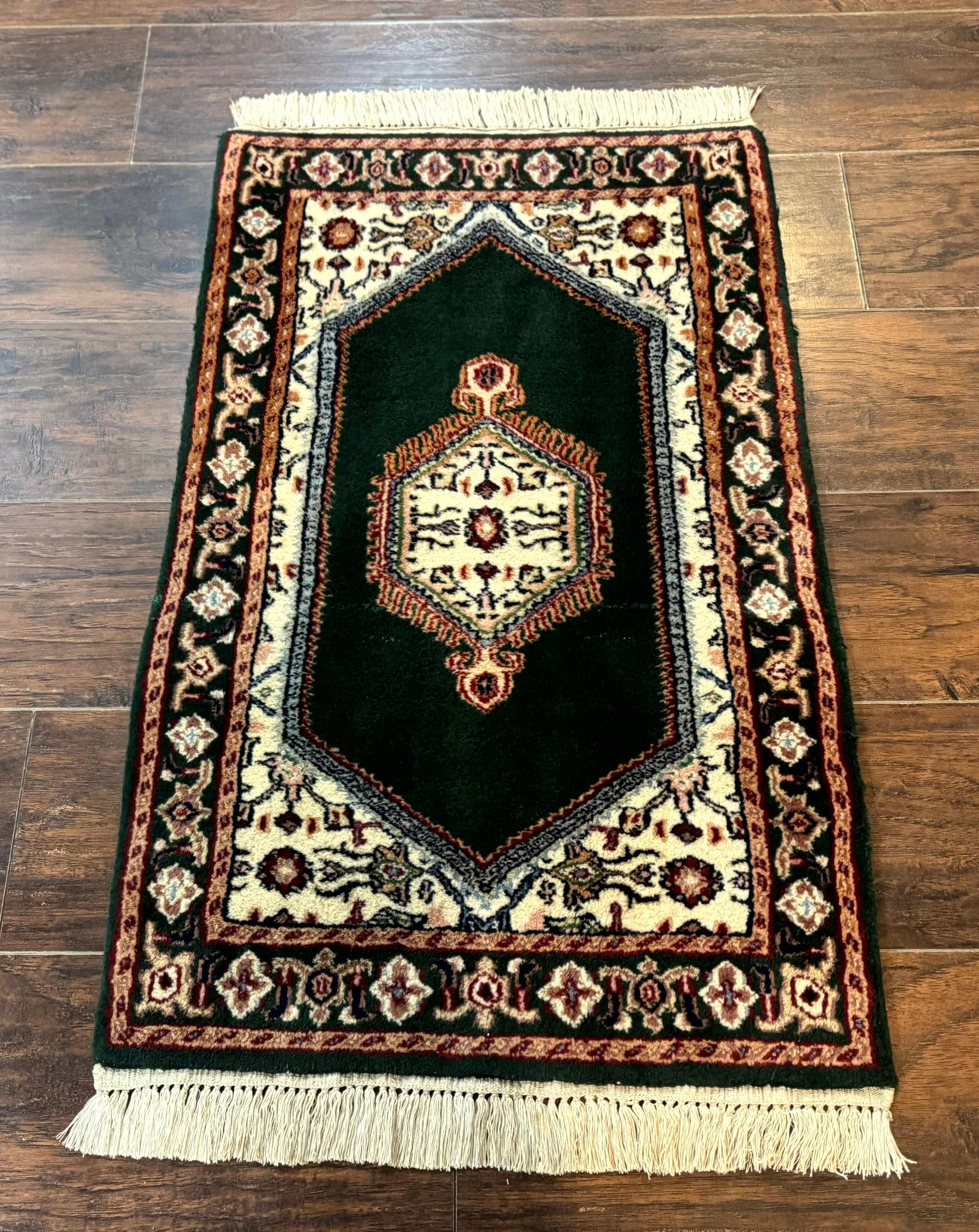 Small Indo Persian Dark Green Rug 2x3, Geometric Semi Open Field - Jewel Rugs