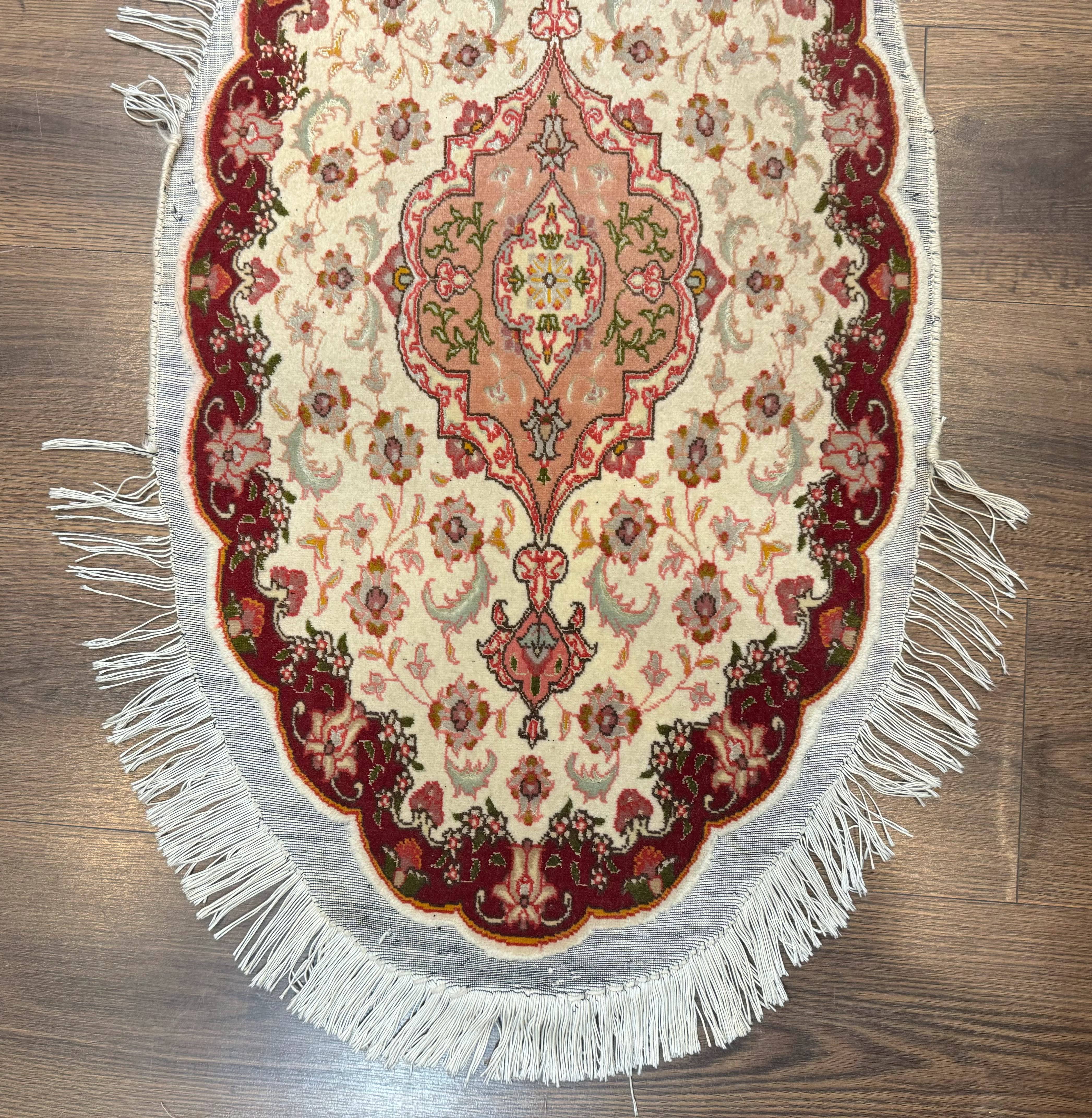 Small Oval Persian Tabriz Rug 2x4, Kork Wool and Silk Highlights, Fine 260 KPSI - Jewel Rugs