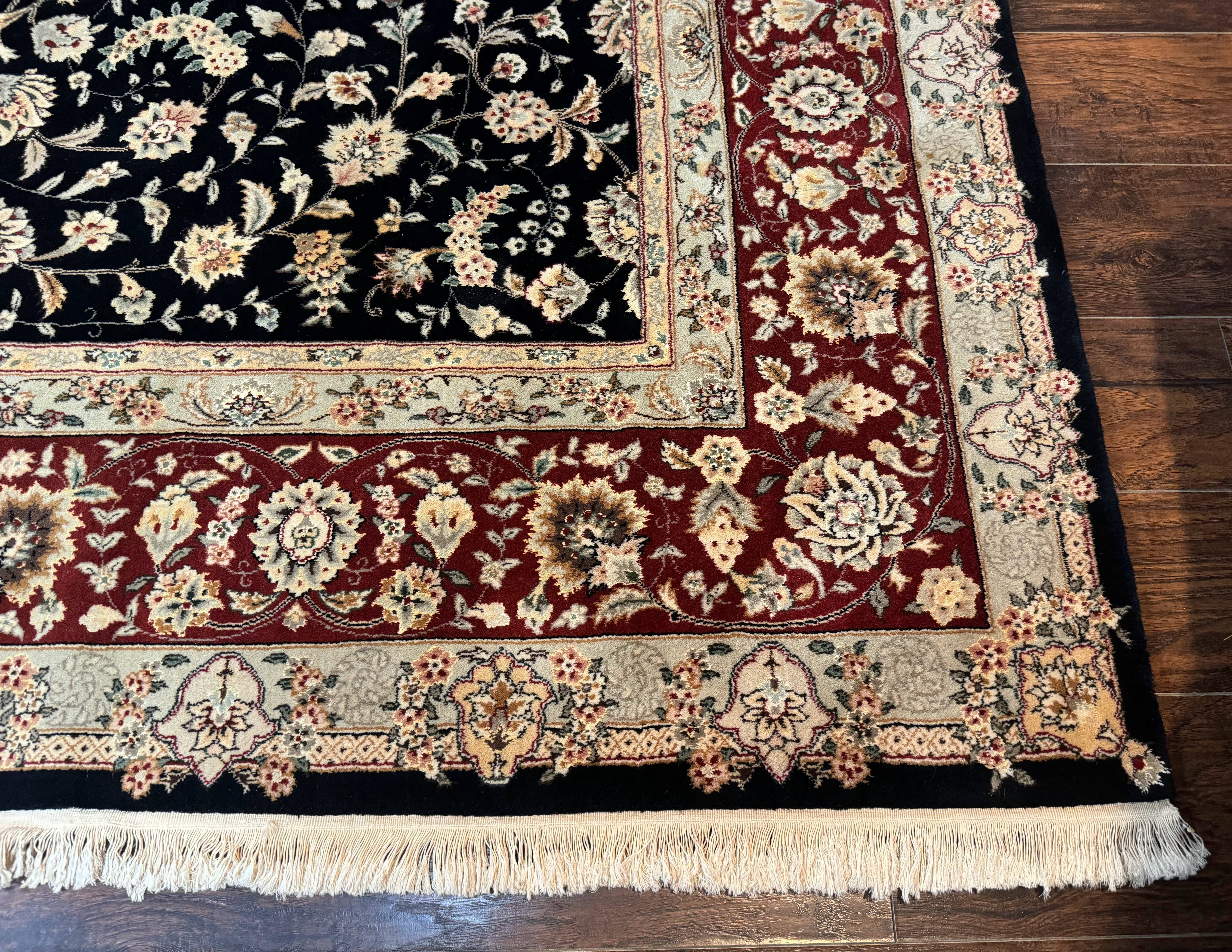 Sino Persian Rug 9x12, Fine Elegant Oriental Carpet 200 KPSI, Black and Dark Red, Allover Floral - Jewel Rugs