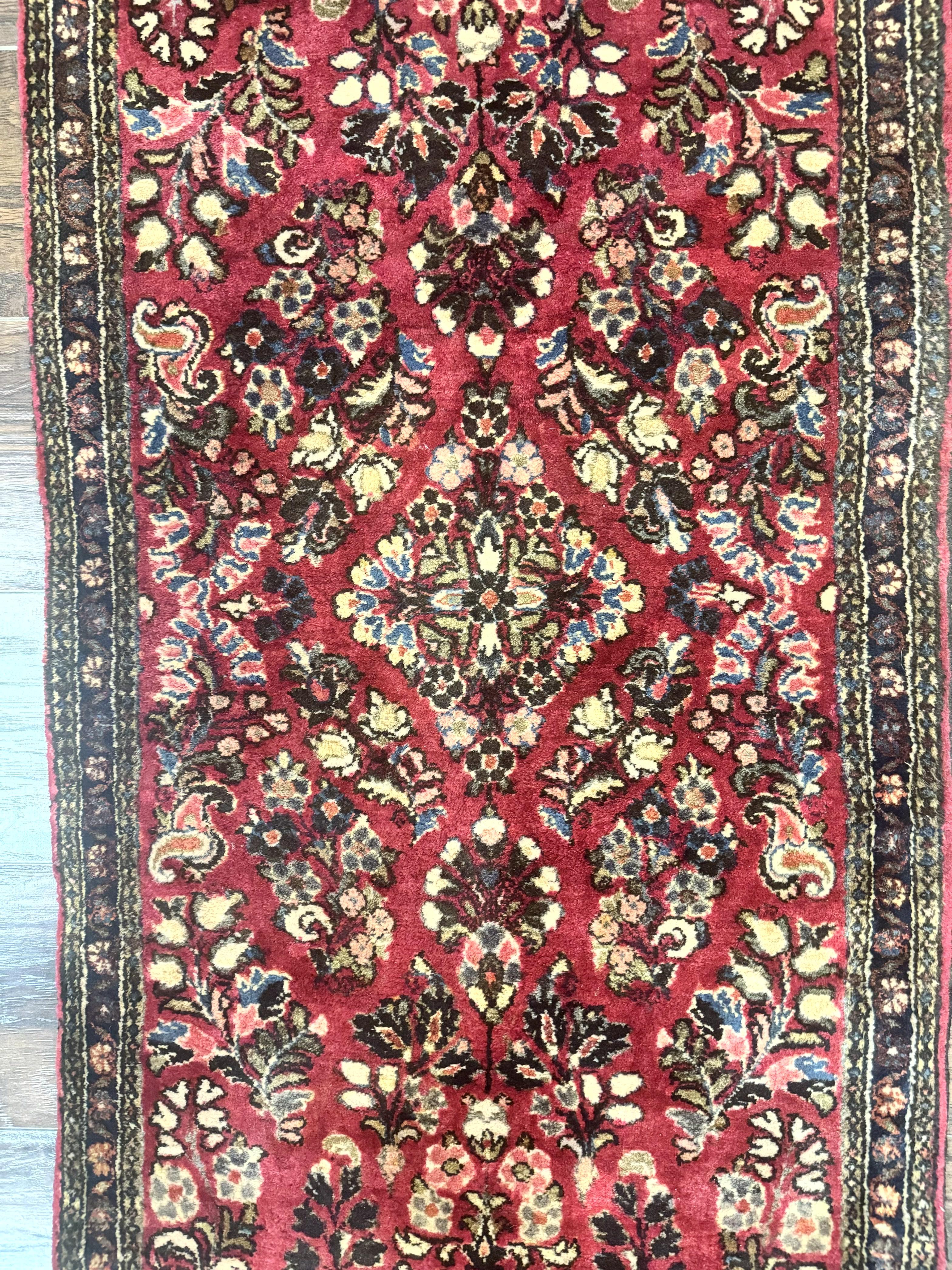 Small Persian Sarouk Rug 2x4, Floral, Red Hand Knotted Wool Traditional Oriental Carpet, Antique Persian Rug 2 x 4 - Jewel Rugs