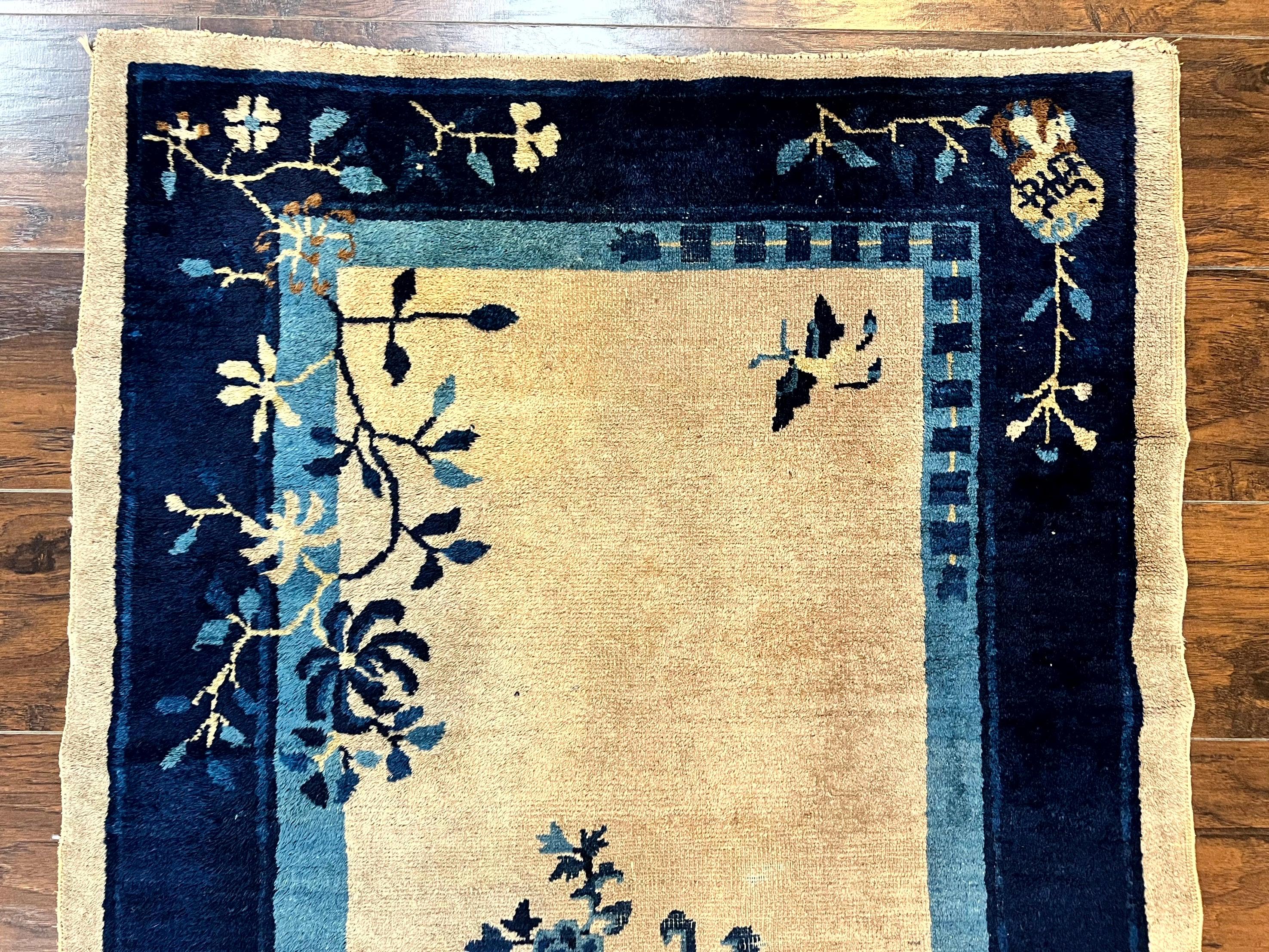 Antique Chinese Wool Rug 3x6, Floral, Handmade, Chinese Peking Rug - Jewel Rugs